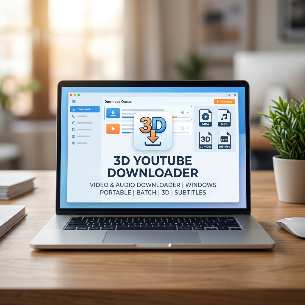 Screenshot von 3D YouTube Downloader Anwendung auf einem Laptop