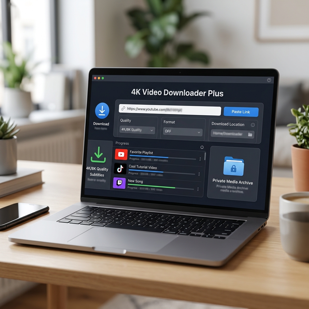 Screenshot der Benutzeroberfläche des 4K Video Downloaders auf einem Laptop.