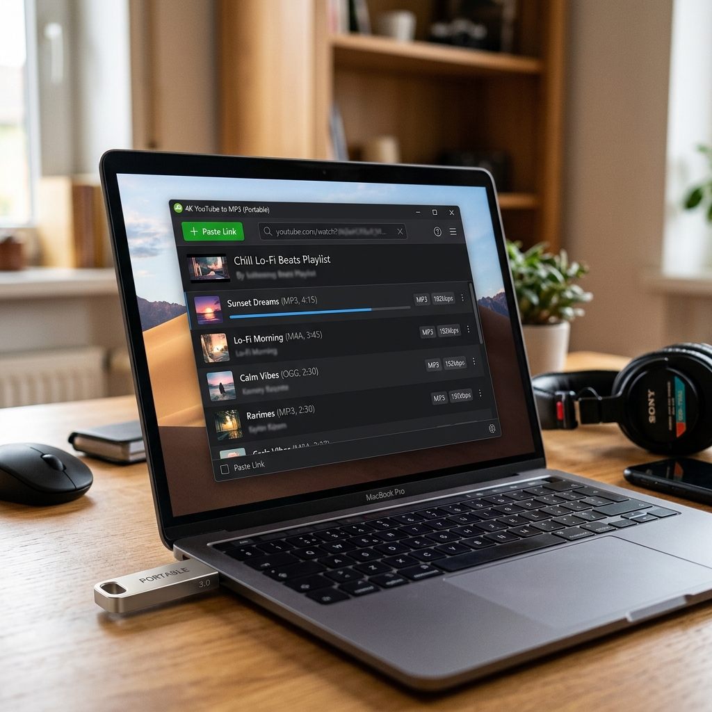 Laptop zeigt eine Chill Lo-Fi Beats Playlist an