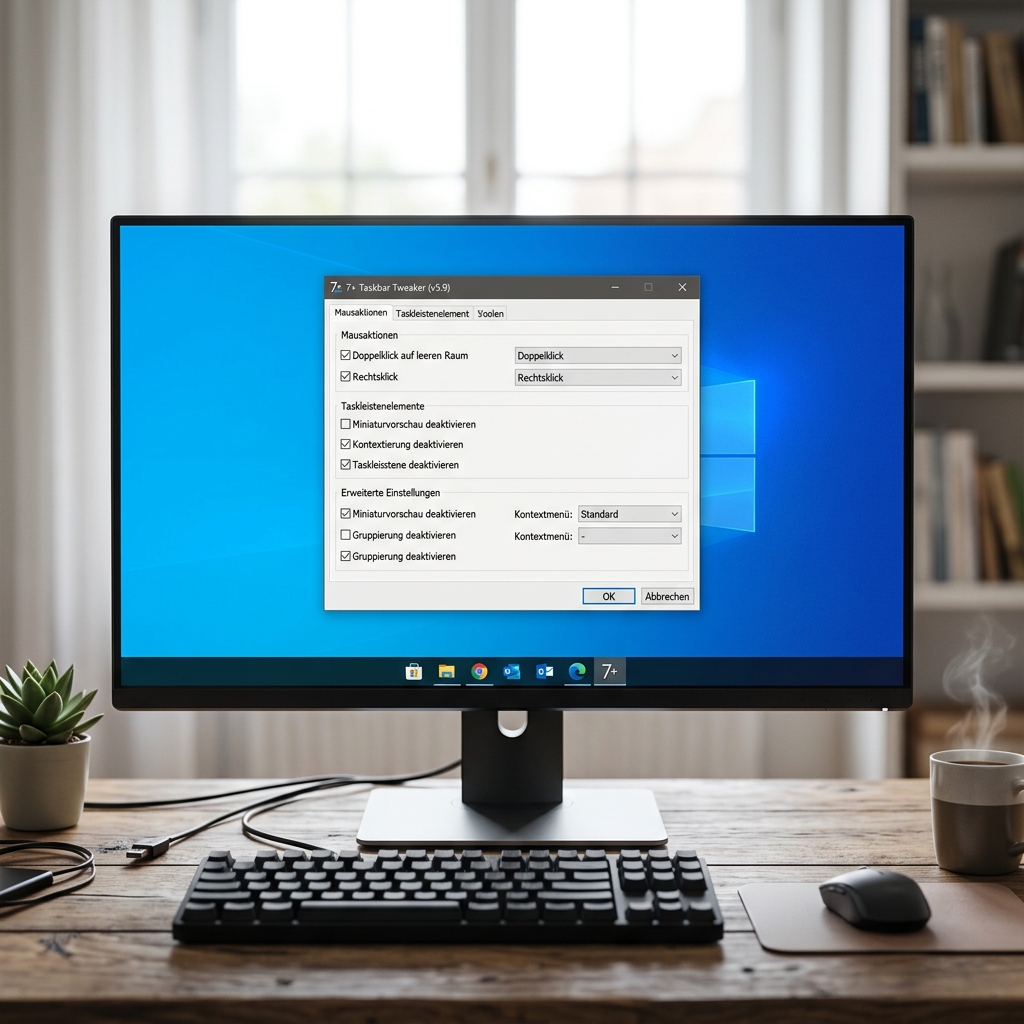 Computerbildschirm mit geöffneter Taskbar Tweaker Software
