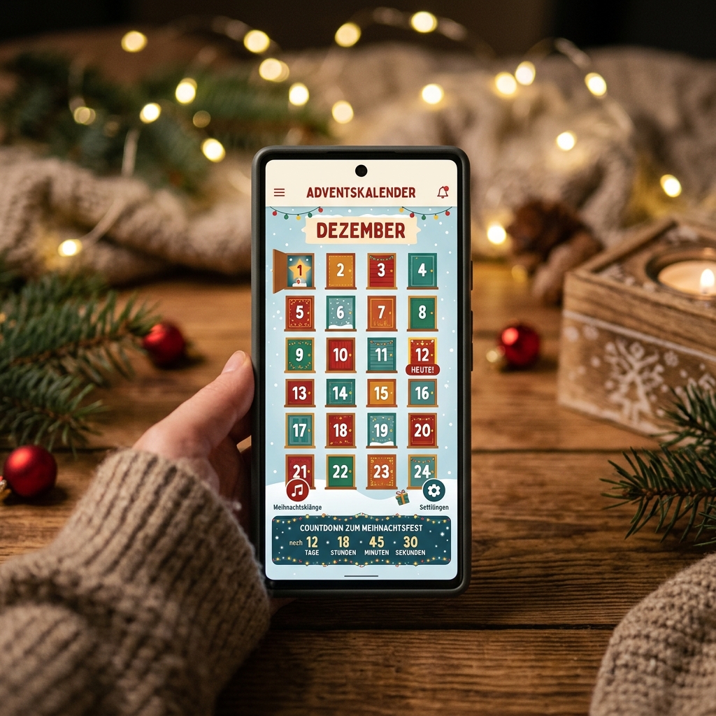 Smartphone mit Adventskalender für den Dezember.