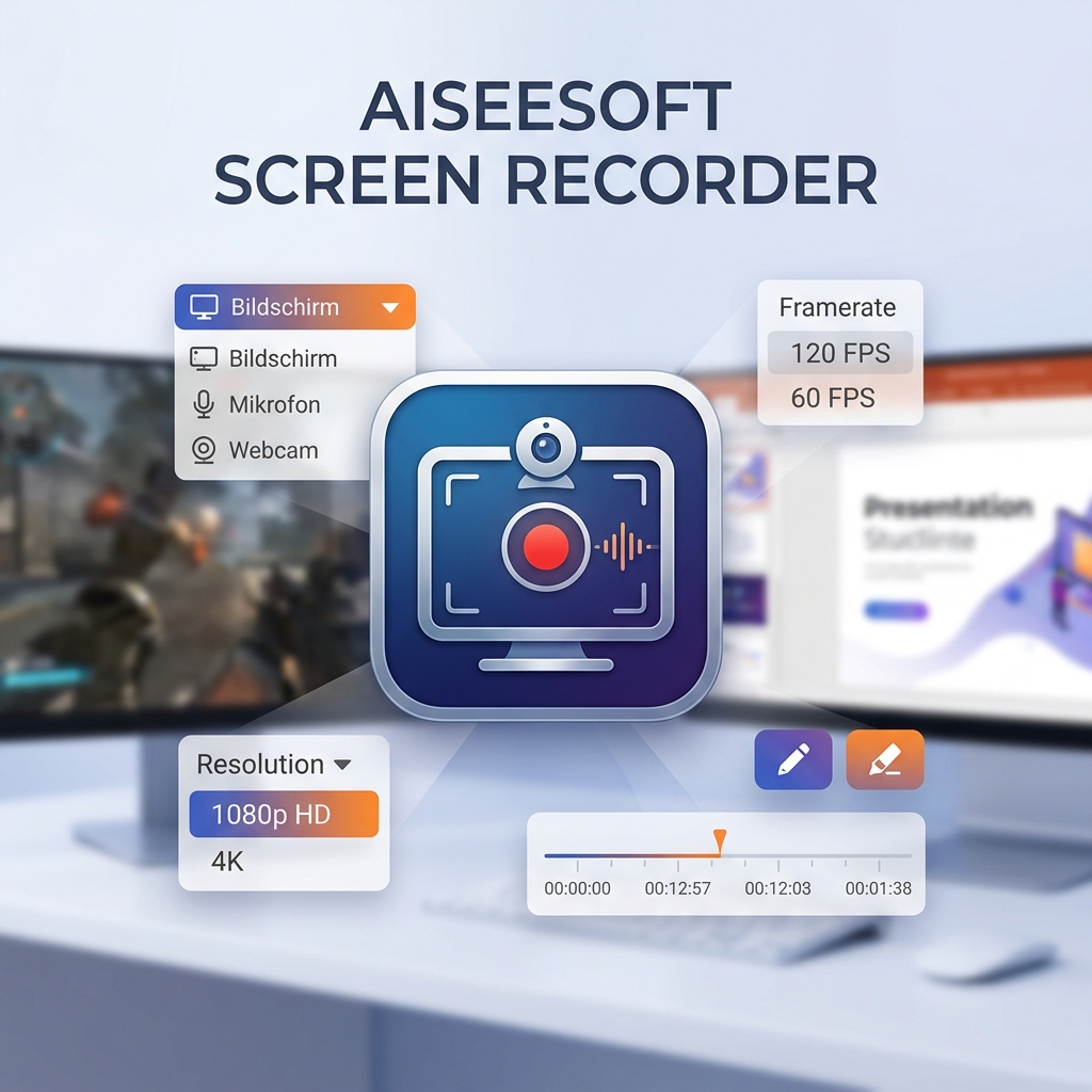 Logo des Aiseesoft Screen Recorders mit Bildschirmoptionen