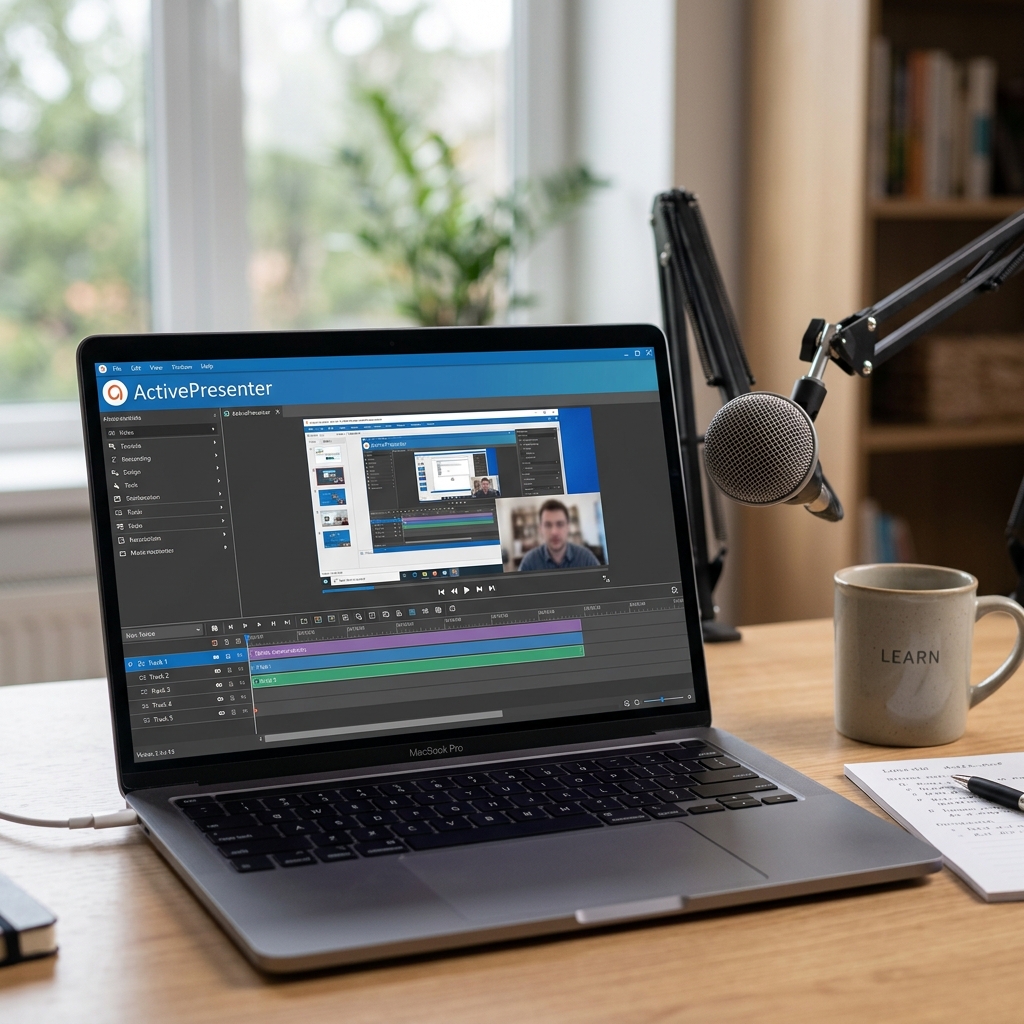 MacBook Pro mit ActivePresenter-Bildschirmaufnahme und Mikrofon