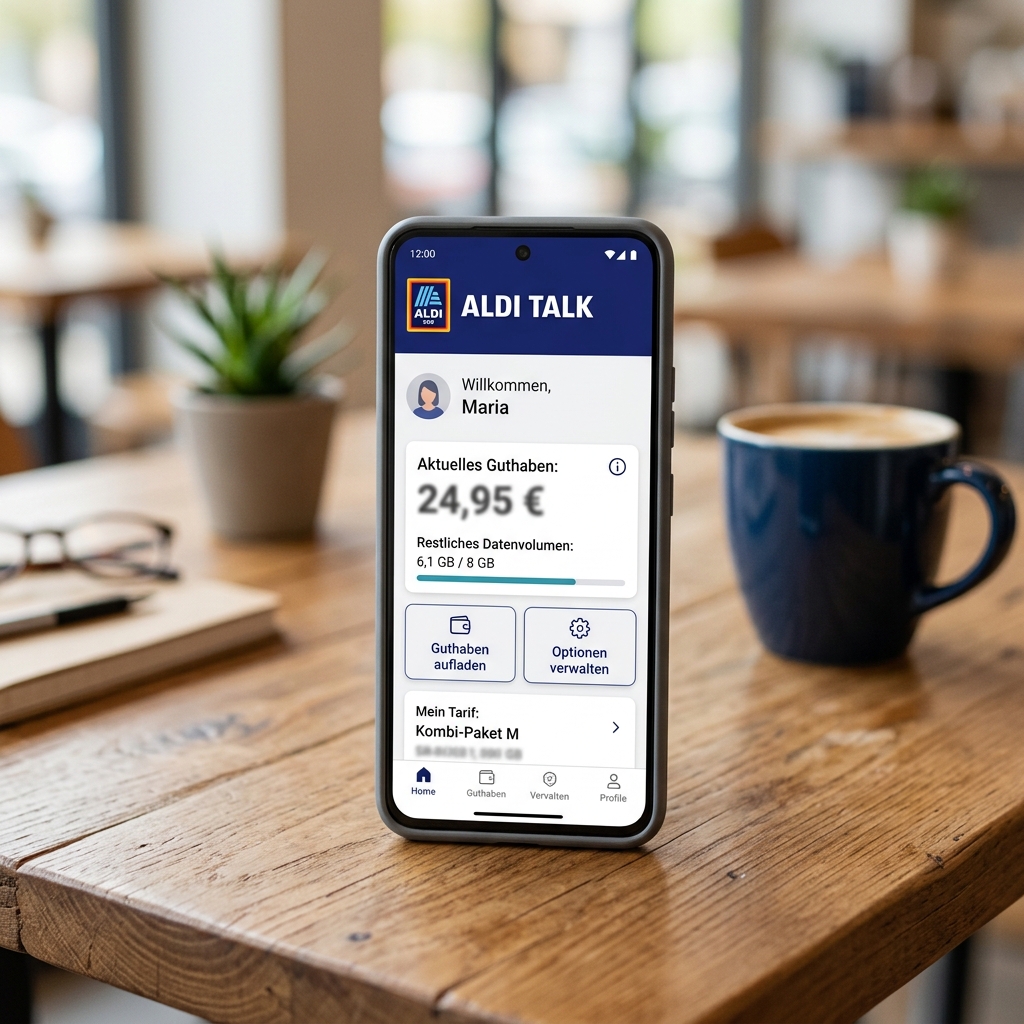 Smartphone mit ALDI TALK App auf einem Tisch