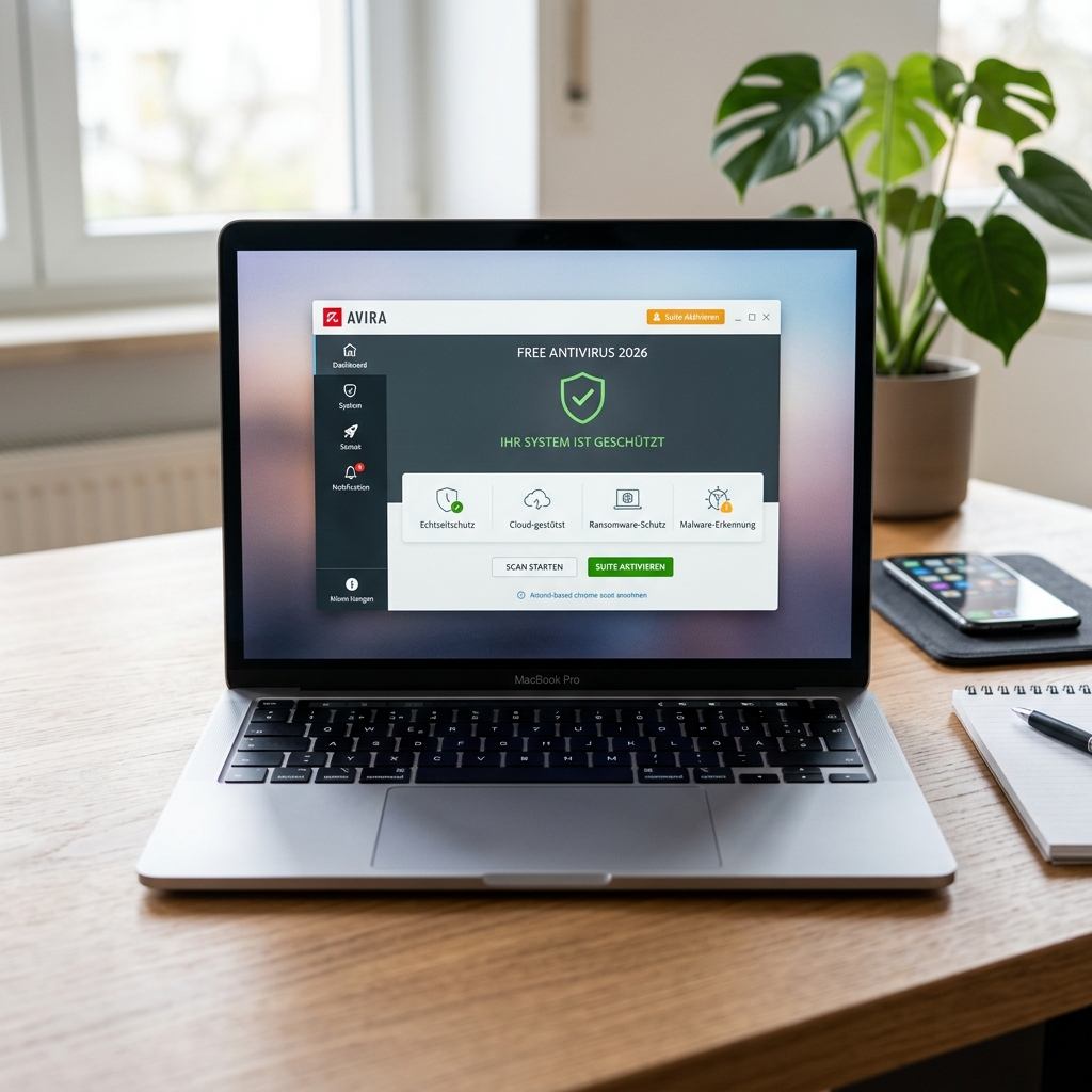 MacBook Pro zeigt Avira Antivirus-Software auf dem Bildschirm