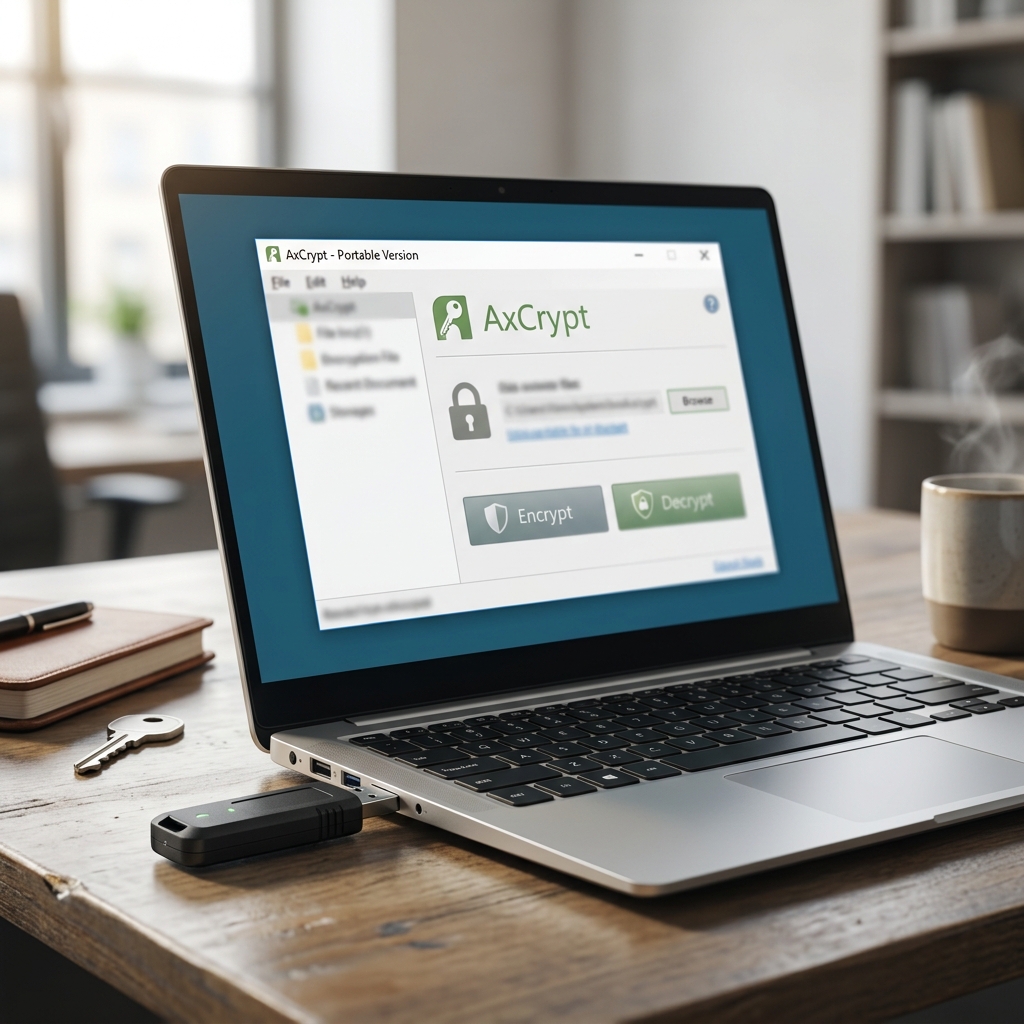 Screenshot von AxCrypt Software auf einem Laptop