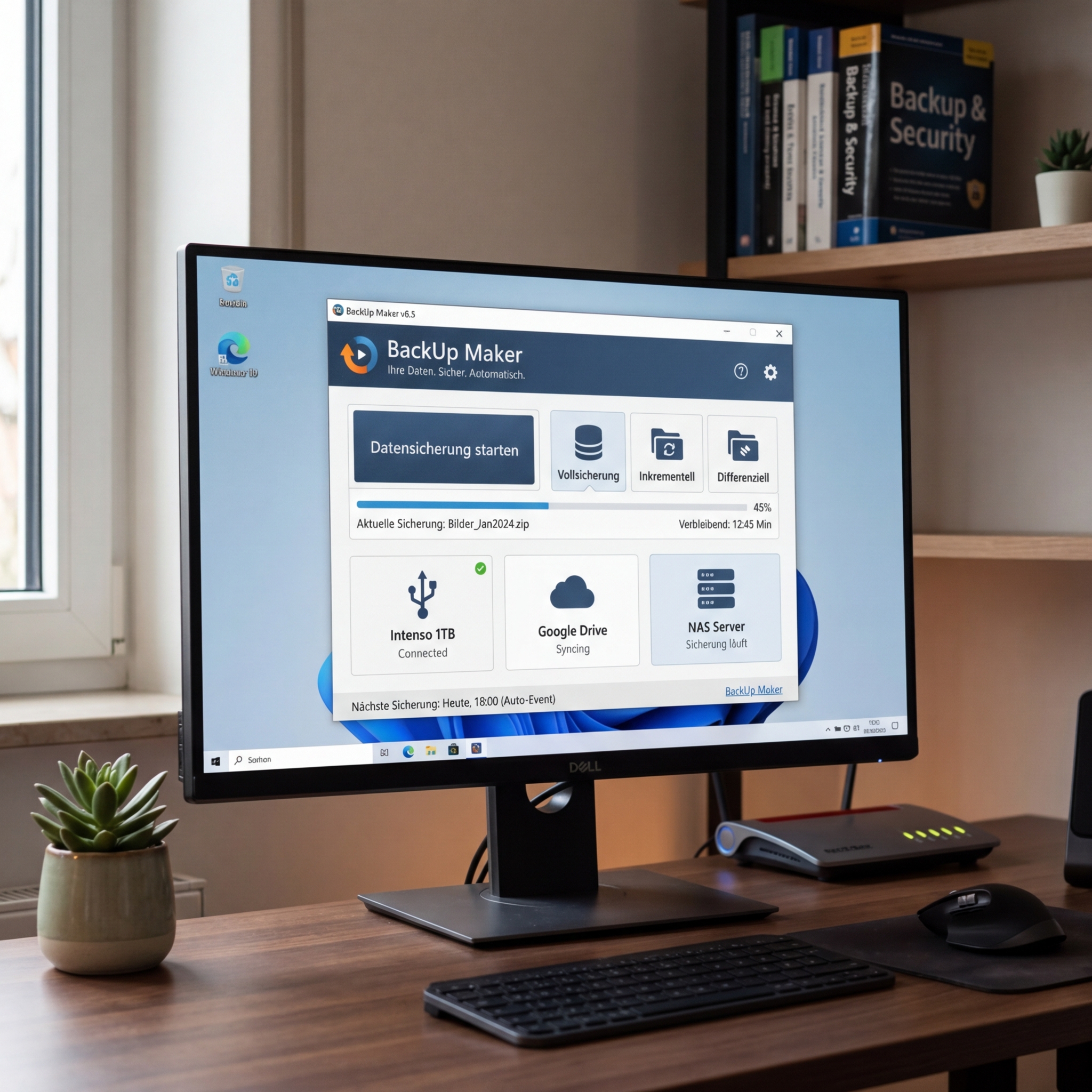 BackUp Maker Software mit Datensicherungsoptionen auf einem Computerbildschirm