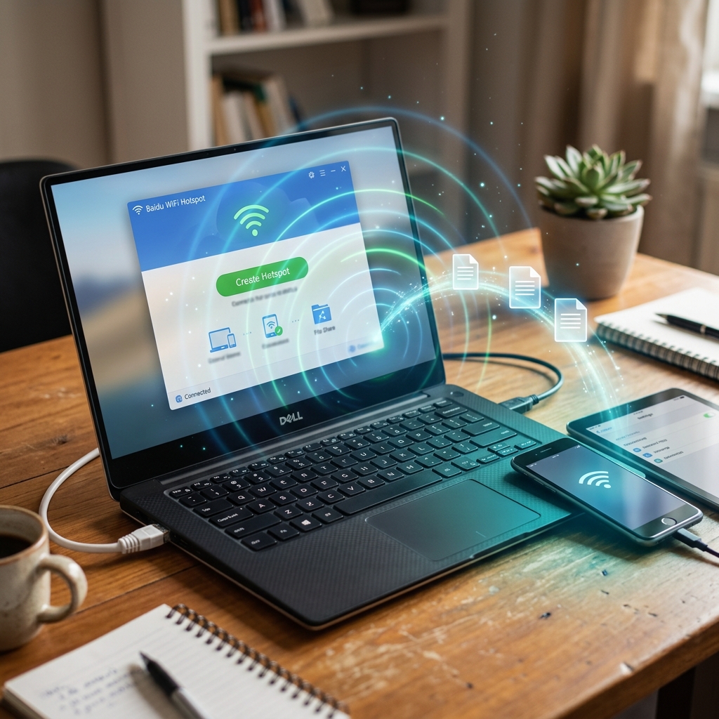 Laptop zeigt Wifi Hotspot Erstellung mit Smartphone