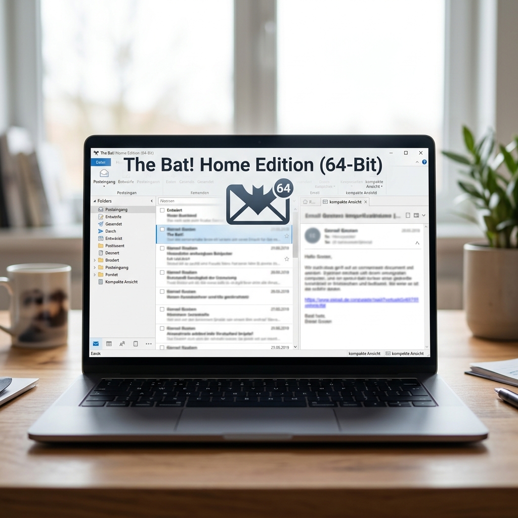 Laptop mit E-Mail-Software The Bat! Home Edition auf einem Tisch