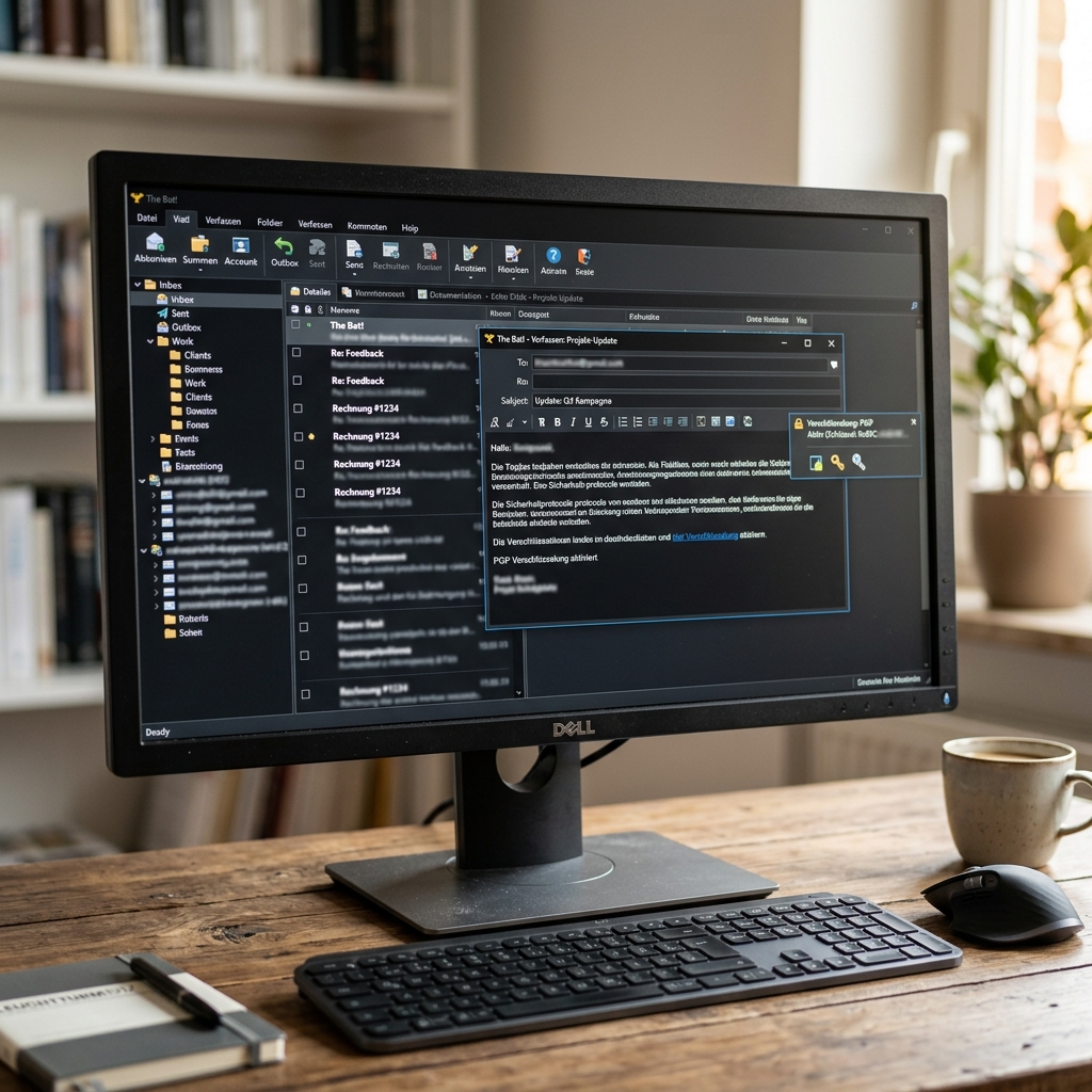 Computerbildschirm zeigt E-Mail-Programm und Texteingabefeld