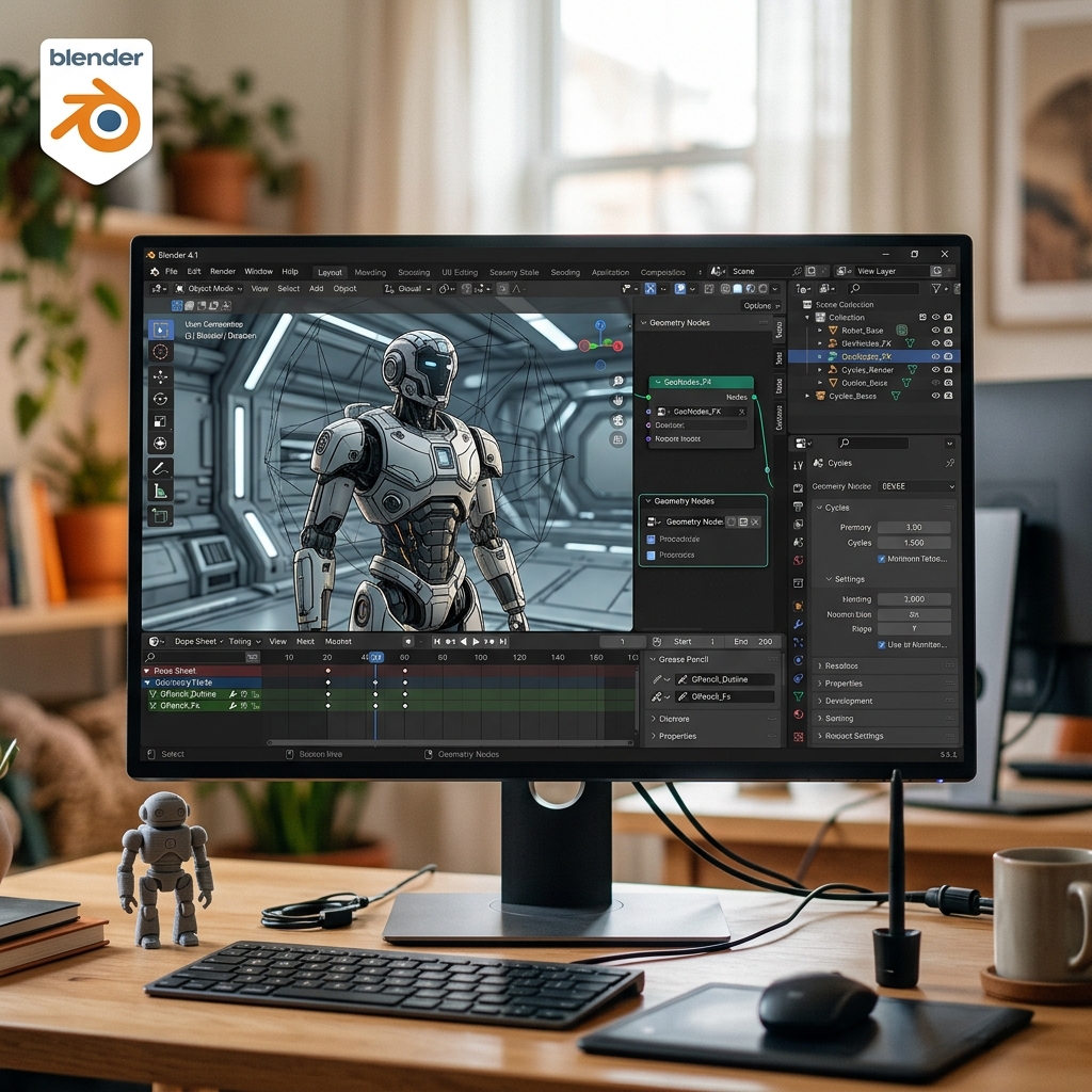 Blender Software Interface with 3D Model Display