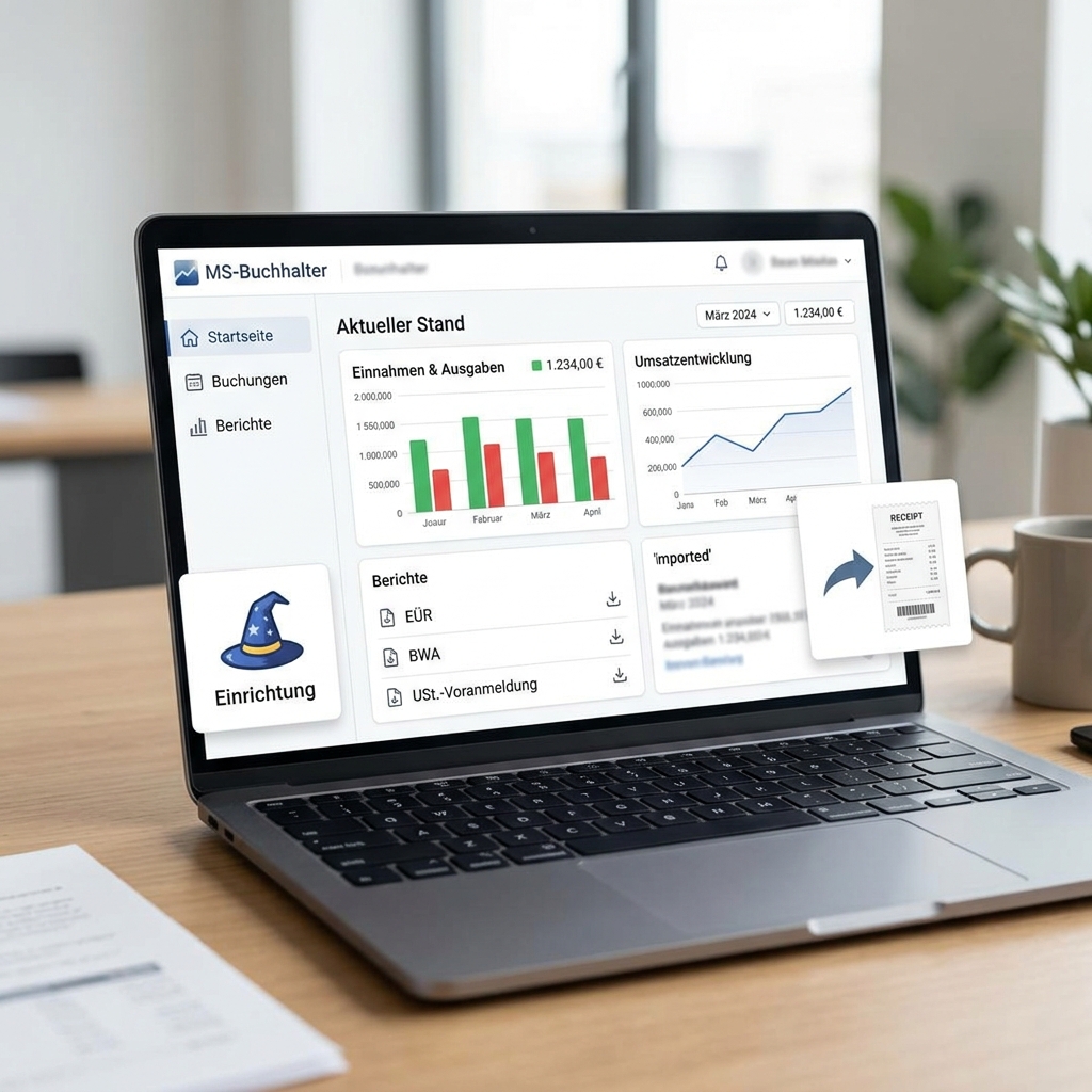Dashboard eines Rechnungsprogramms auf einem Laptop