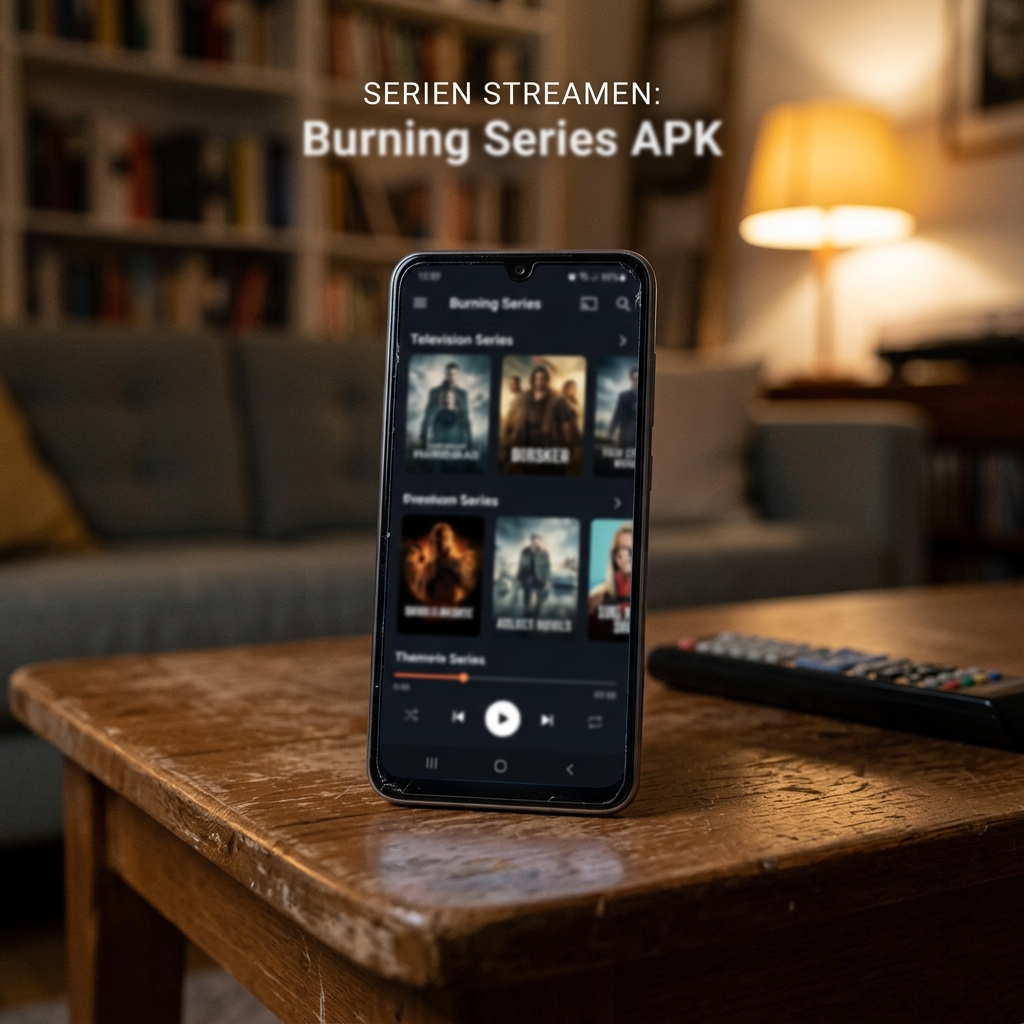 Smartphone zeigt Streaming-App mit Serienvorschlägen auf Tisch