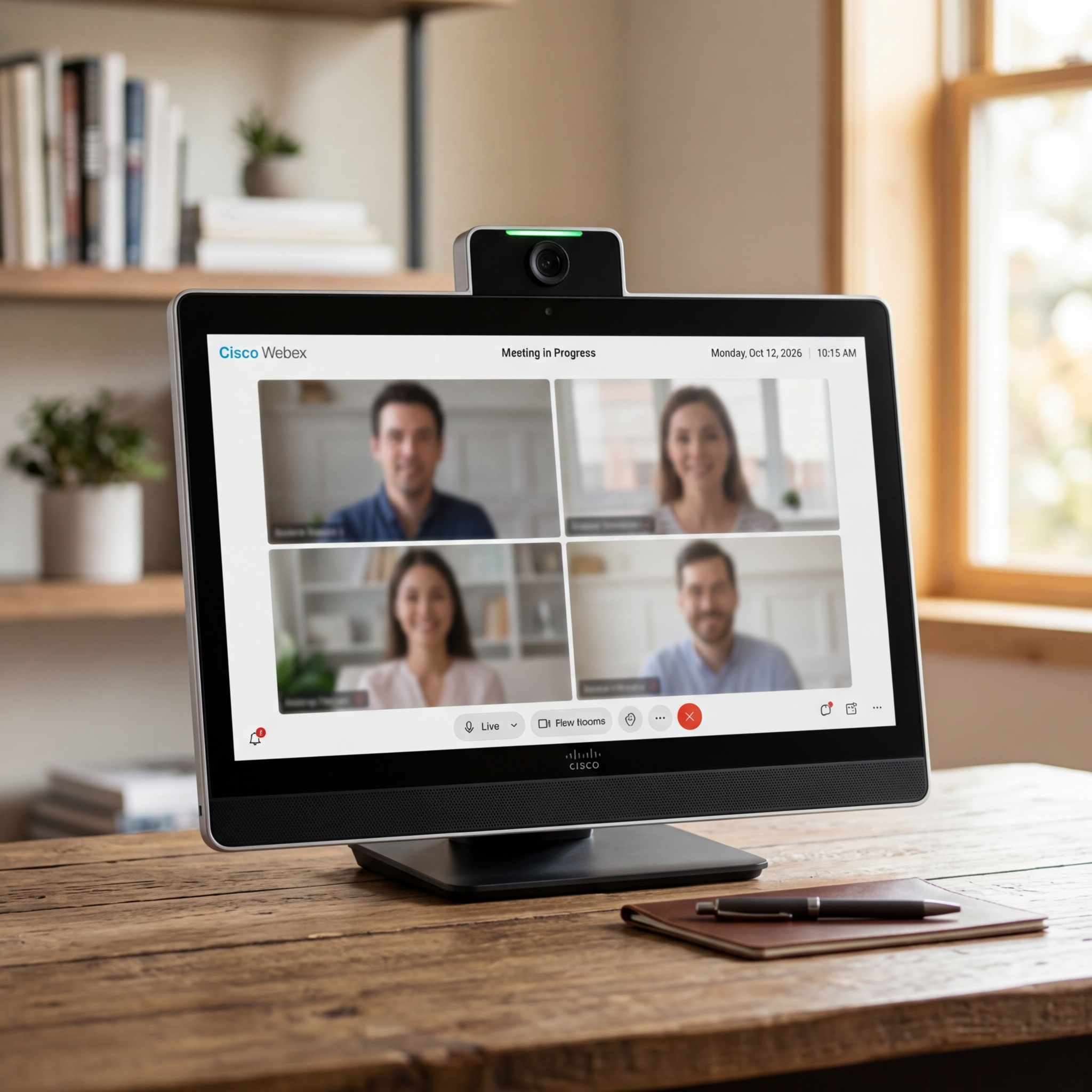 Smartphone zeigt Videokonferenz mit vier Teilnehmern