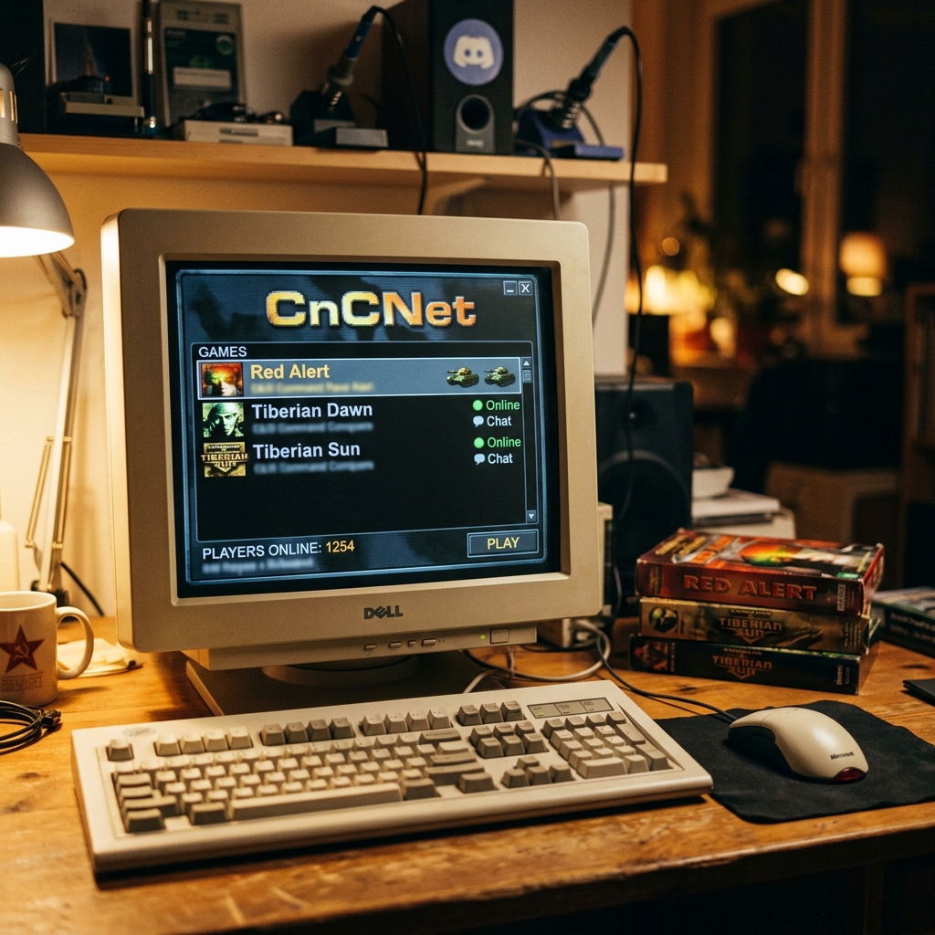 Alter Computer mit Bildschirm und Spielesammlung