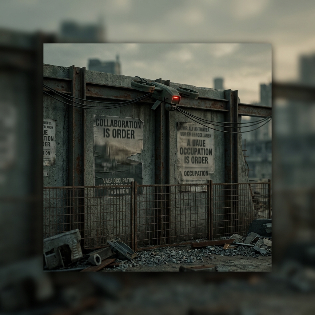 Wand mit Plakaten und einem Überwachungssystem in einer urbanen Umgebung