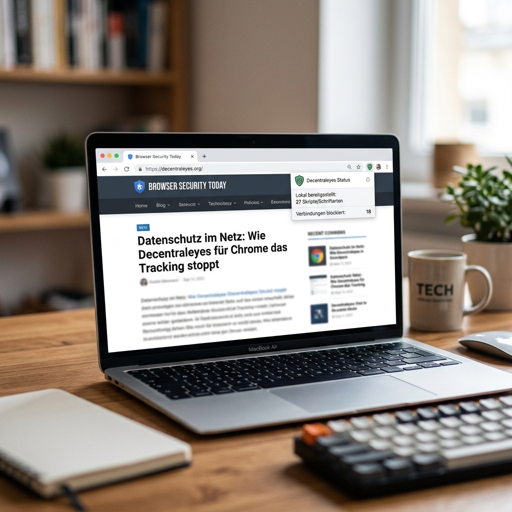 Laptop zeigt Browserfenster mit Artikel über Datenschutz