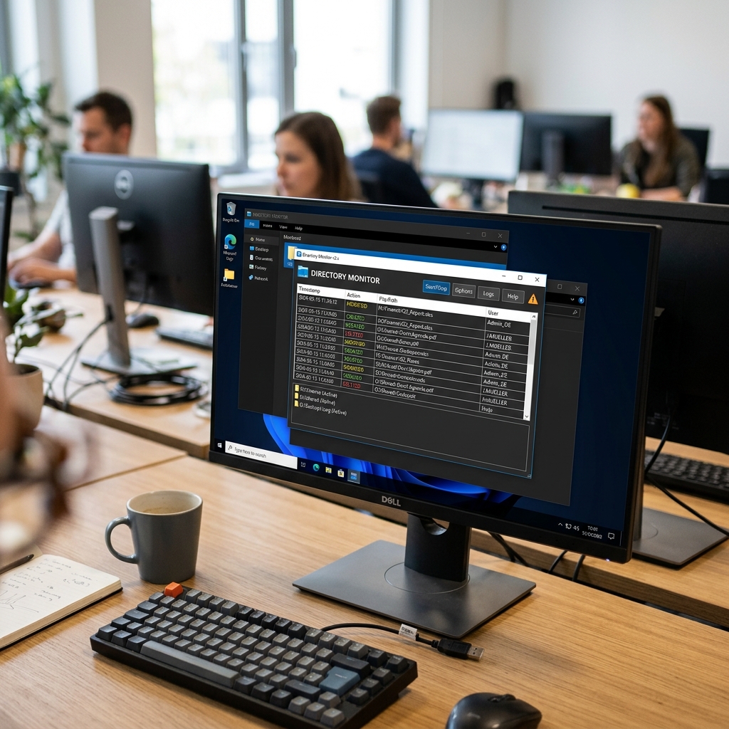 Computermonitor zeigt ein Programm zur Überwachung von Verzeichnissen.