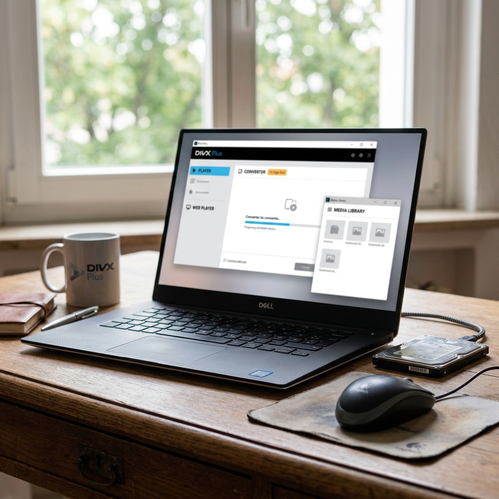 Laptop zeigt DivX Plus Software auf dem Bildschirm