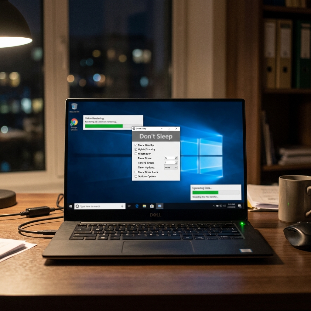 Laptop auf einem Tisch mit geöffneter Software und Tassen