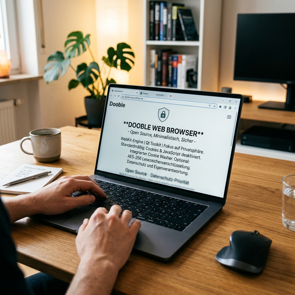 Laptop zeigt Dooble Web Browser auf dem Bildschirm