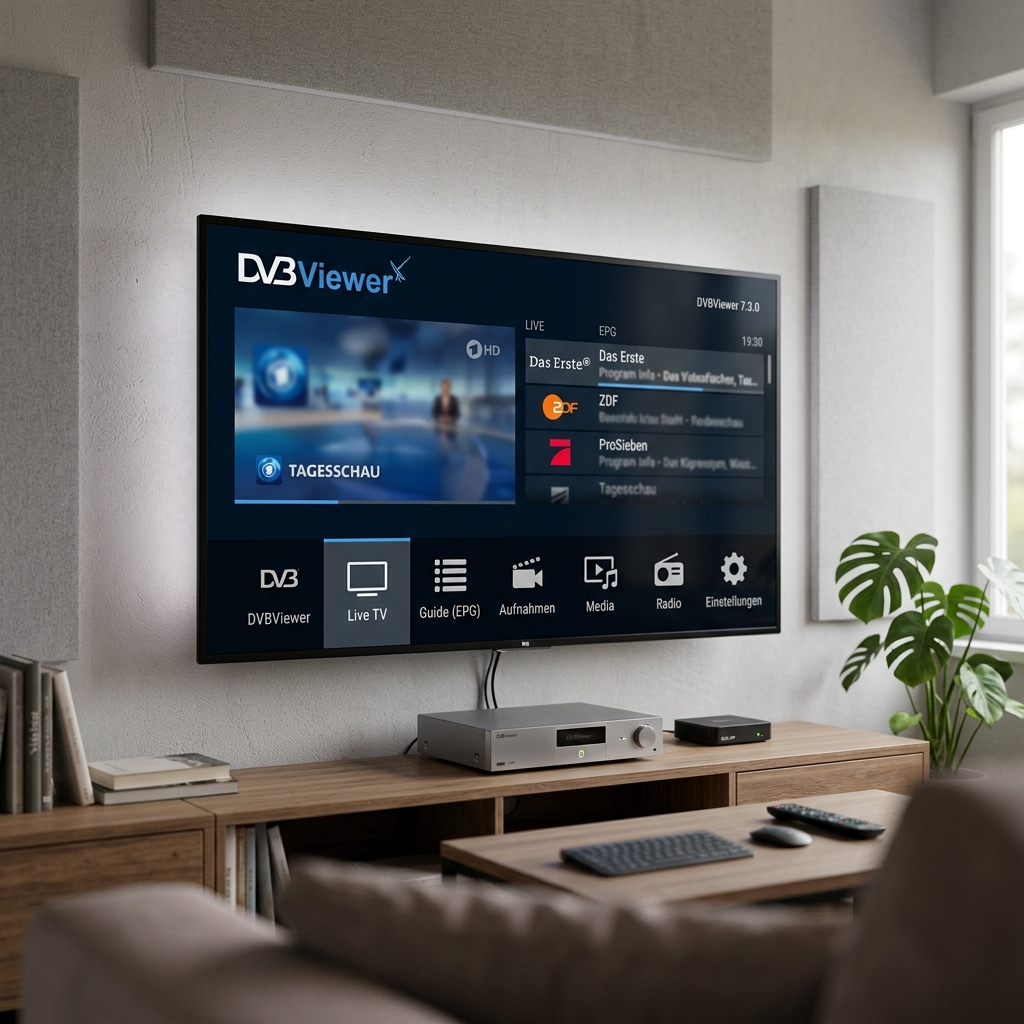 Benutzeroberfläche des DVBViewer auf einem Fernseher