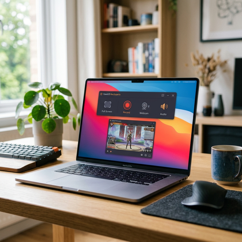 Laptop zeigt Bildschirmaufnahme-Software mit Spielaufnahme