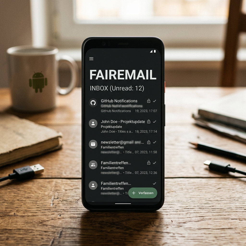 Smartphone zeigt E-Mail-Posteingang mit ungelesenen Nachrichten