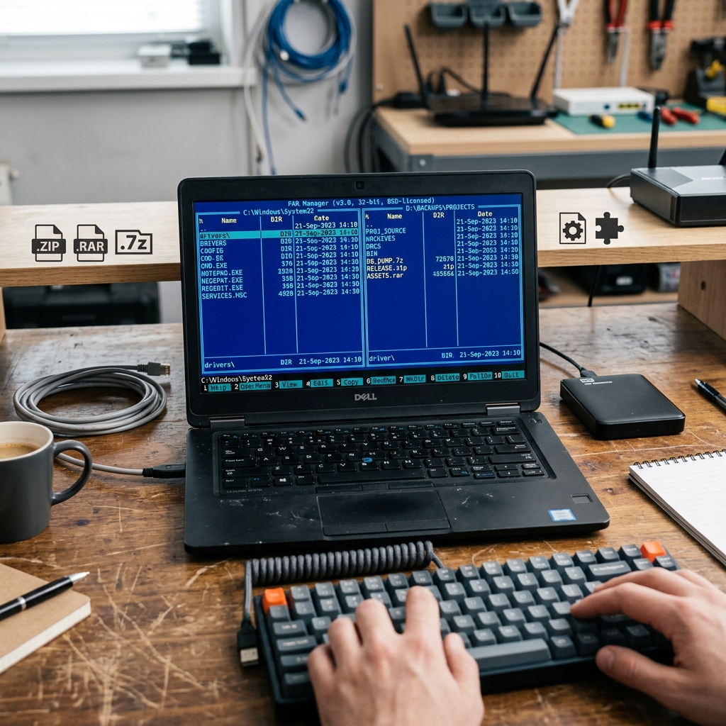 Laptop mit geöffneter Softwareanwendung auf einem Arbeitsbereich.