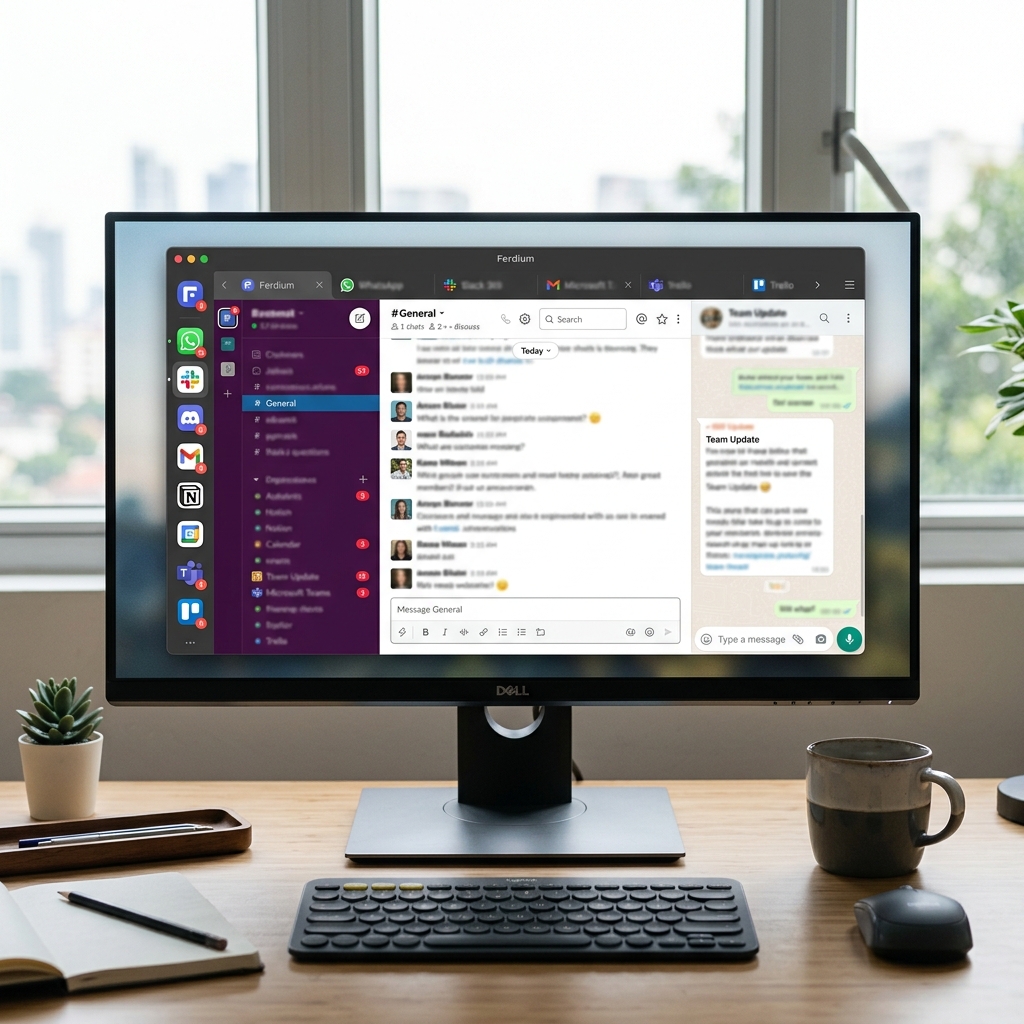 Desktop displaying various messaging apps on a computer screen