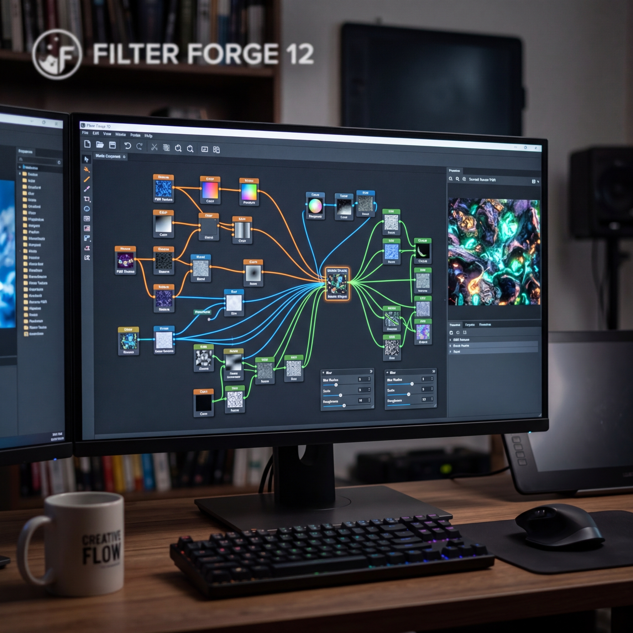 Screenshot der Filter Forge 12 Benutzeroberfläche auf einem Computerbildschirm