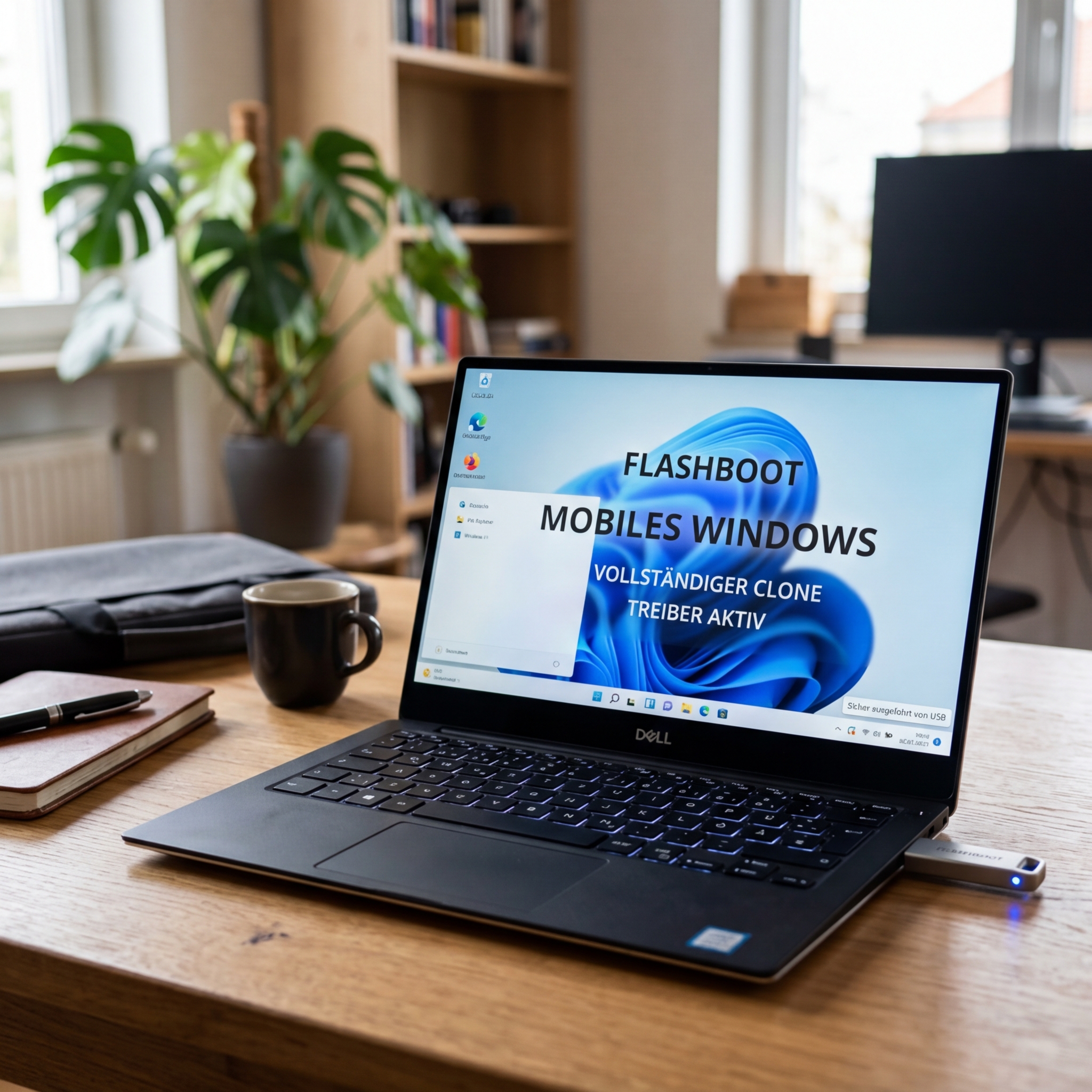 Laptop mit Windows-Bildschirm in einem modernen Arbeitsumfeld