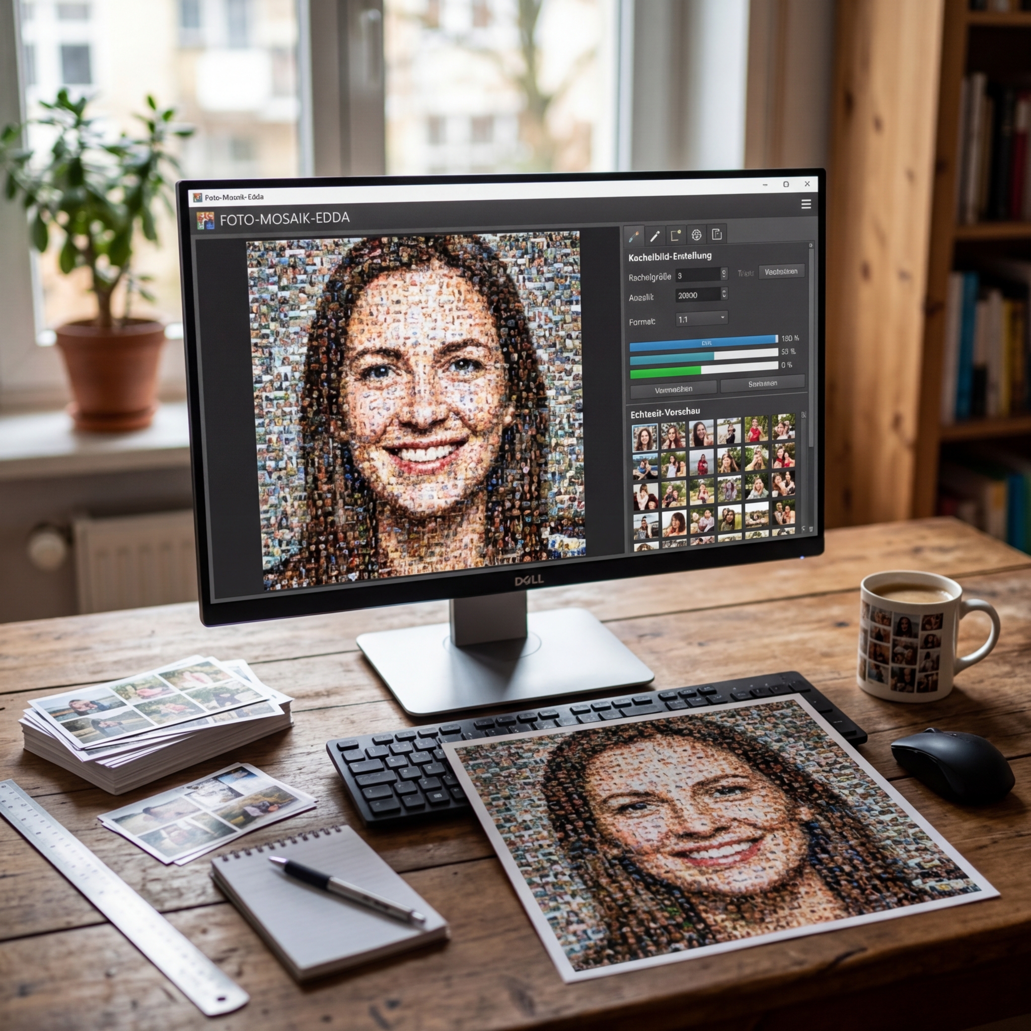 Screenshot eines Mosaikprogramms mit Fotomosaik auf dem Bildschirm.