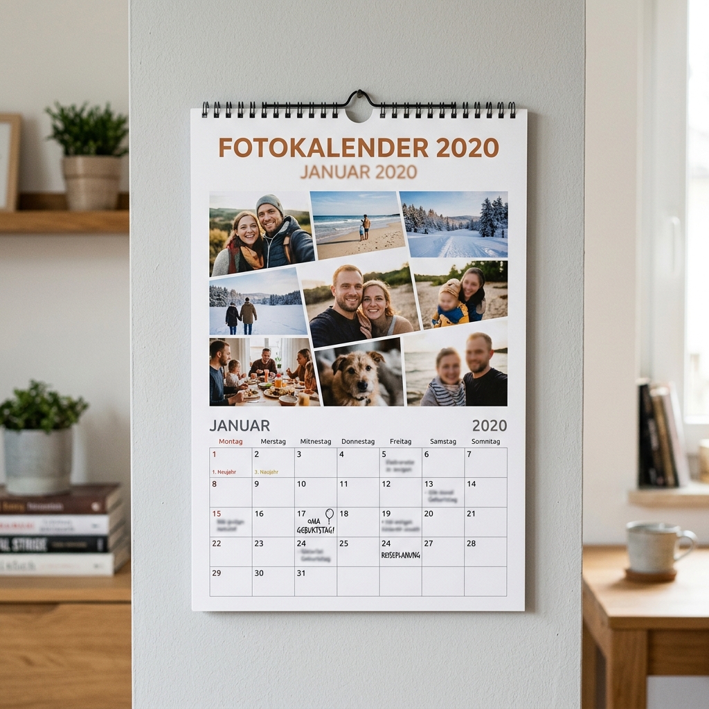 Ein Wandkalender für Januar 2020 mit Fotos und einem Monatslayout.