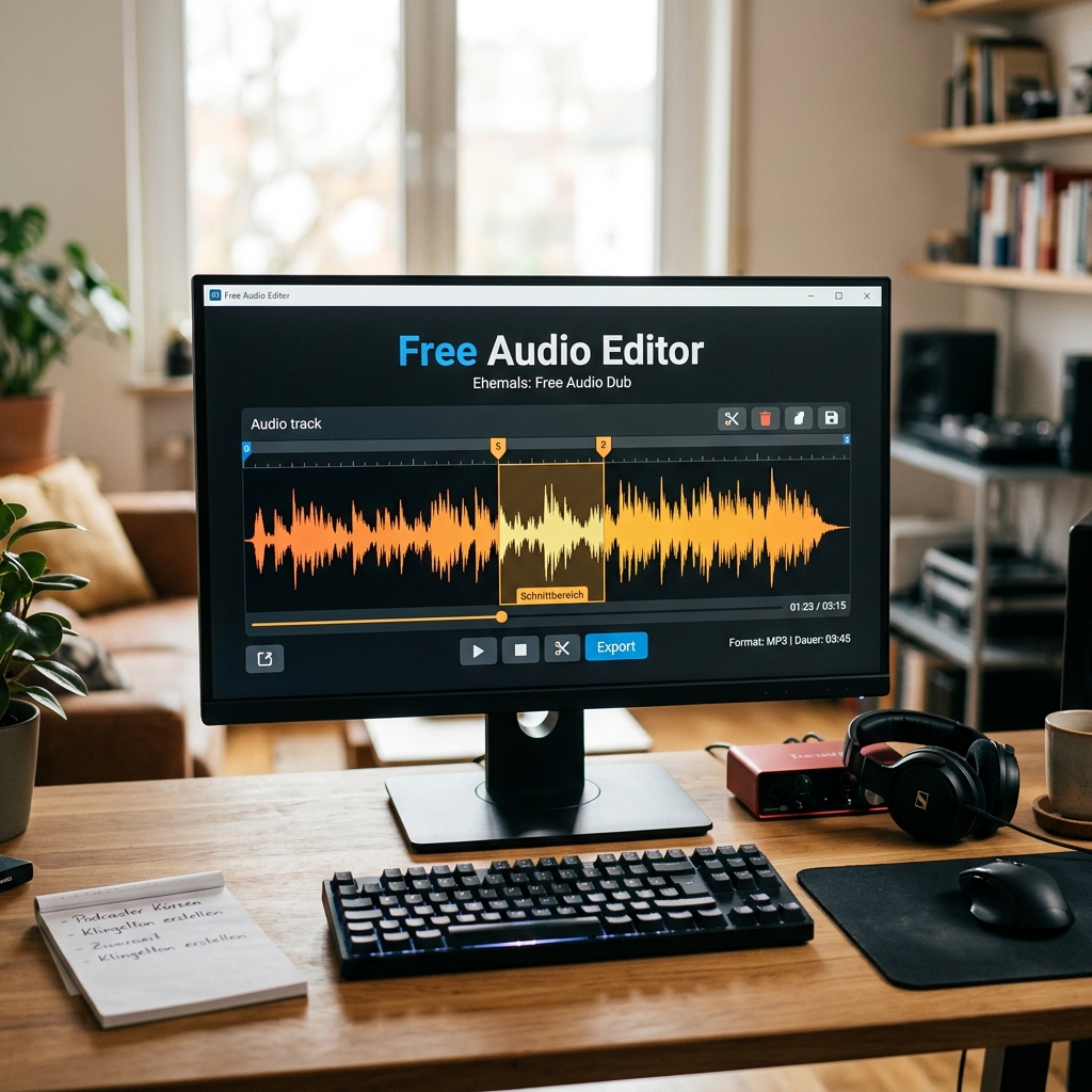 Computer mit Audio-Editor-Software auf dem Bildschirm