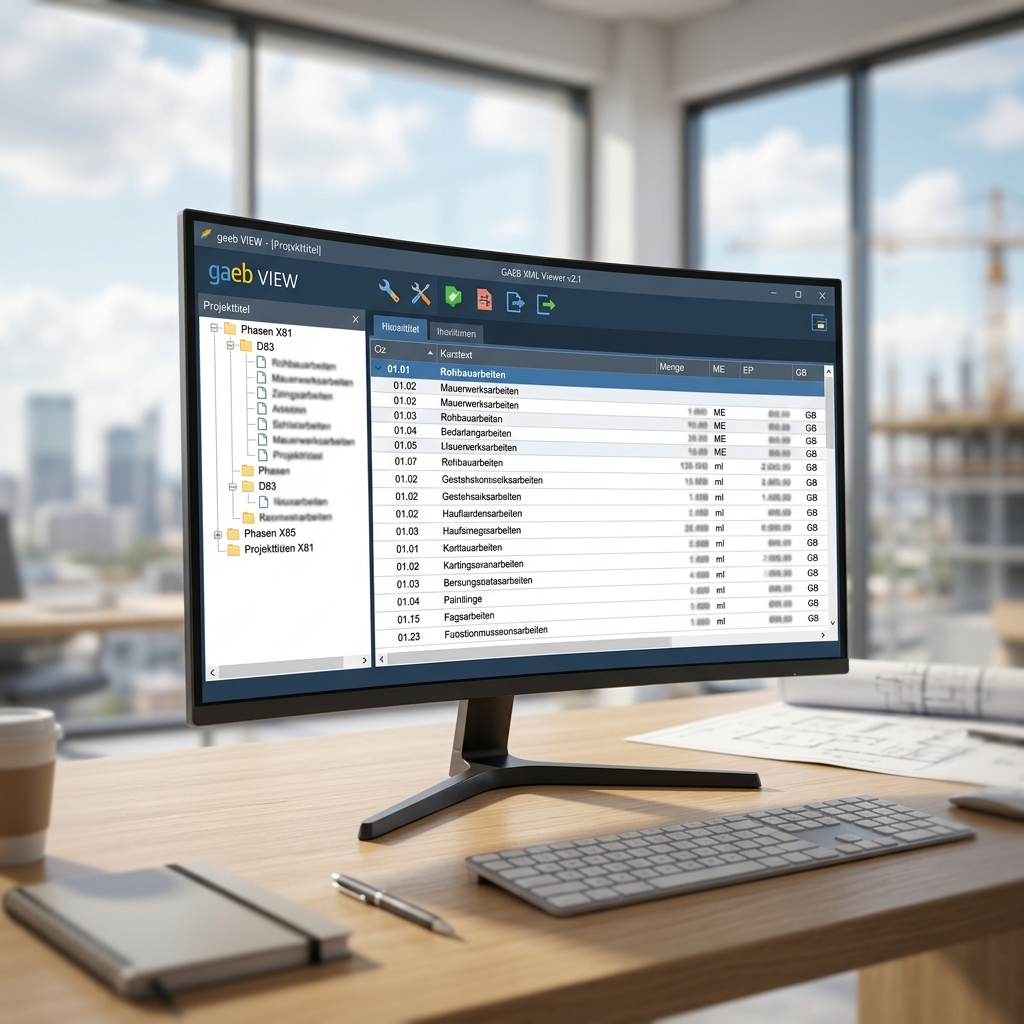 Ein Computerbildschirm zeigt eine Projektmanagement-Software mit Detailansichten.