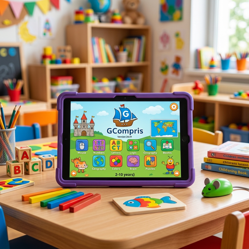 Laptop zeigt Lernprogramm für Kinder