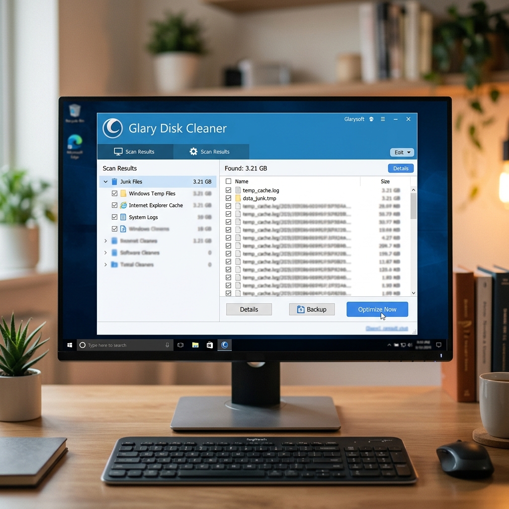 Screenshot von Glary Disk Cleaner mit Junk Files und Scan Ergebnissen