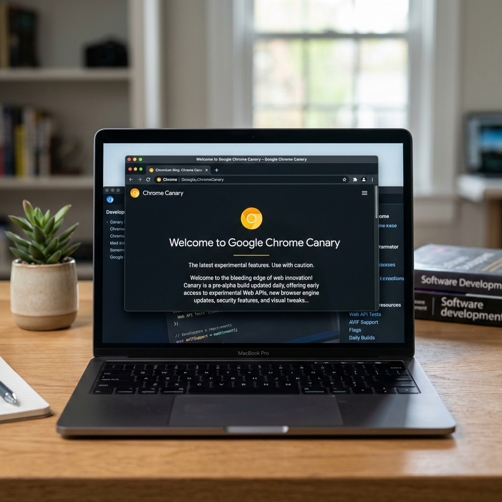 MacBook Pro zeigt Google Chrome Canary willkommens Bildschirm