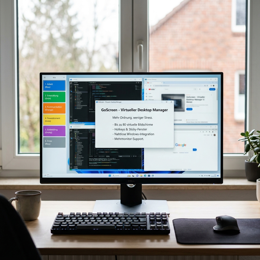 Desktop-Setup mit GoScreen Anwendung und Monitor