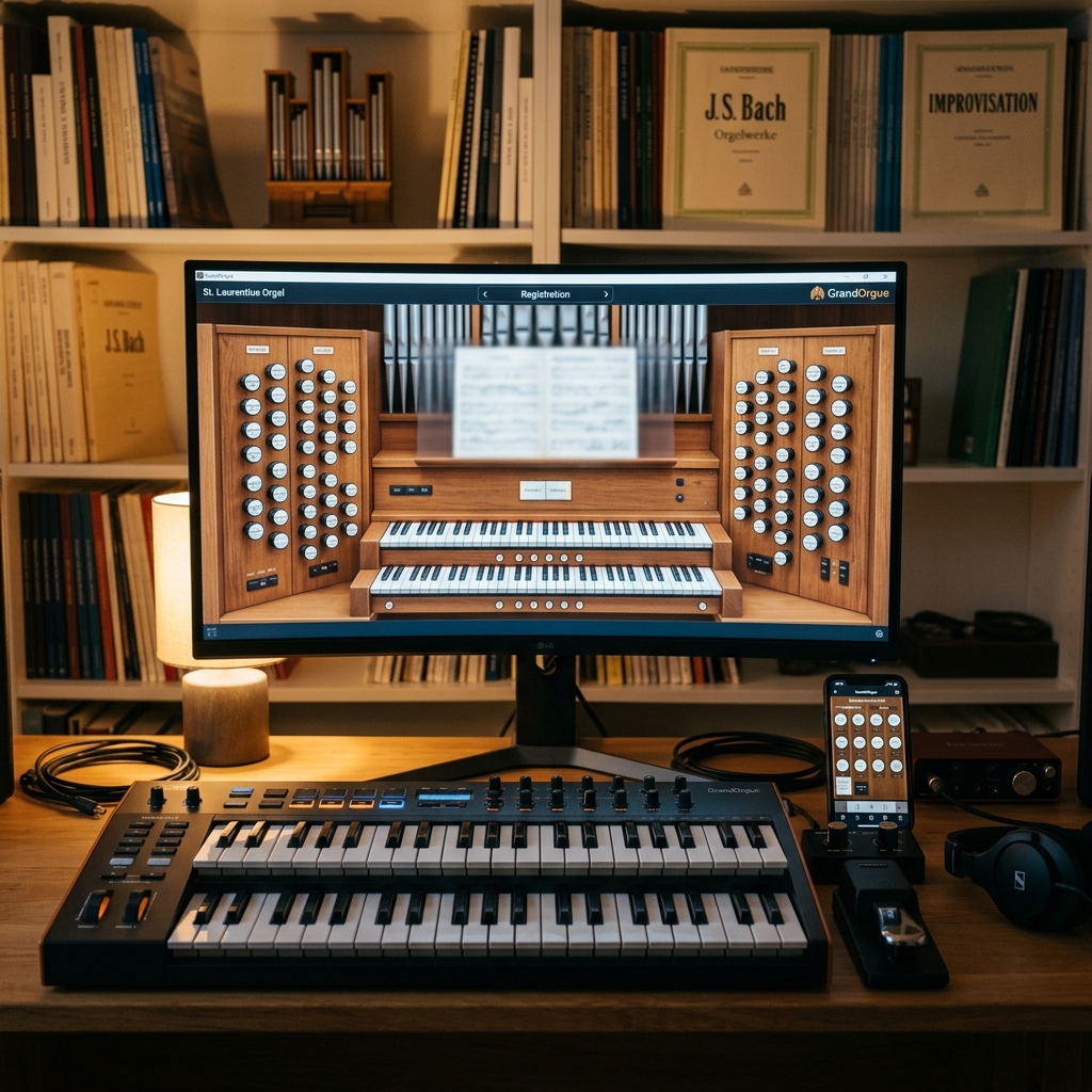 Digitale Orgel mit MIDI-Controller und Mobilgerät