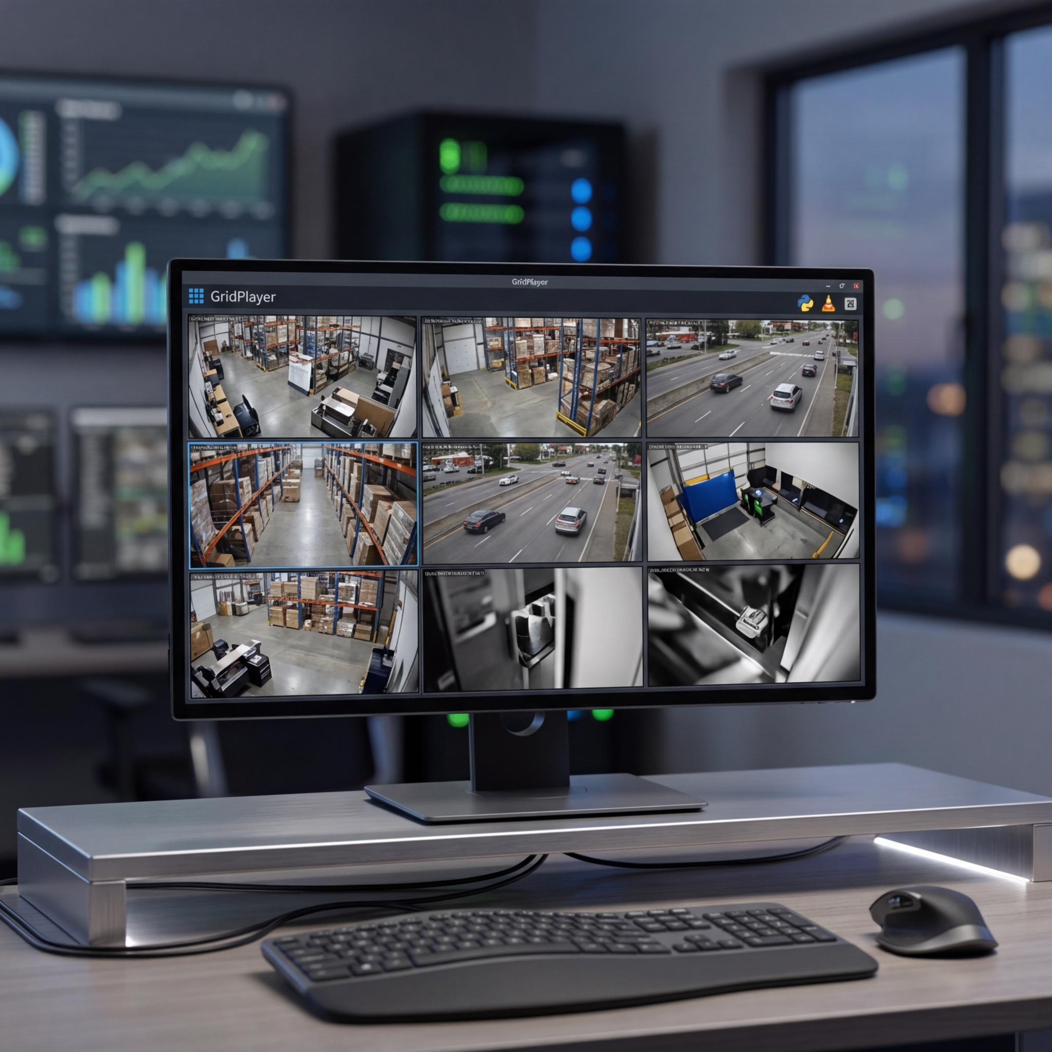 Monitor mit mehreren Überwachungskamerabildern