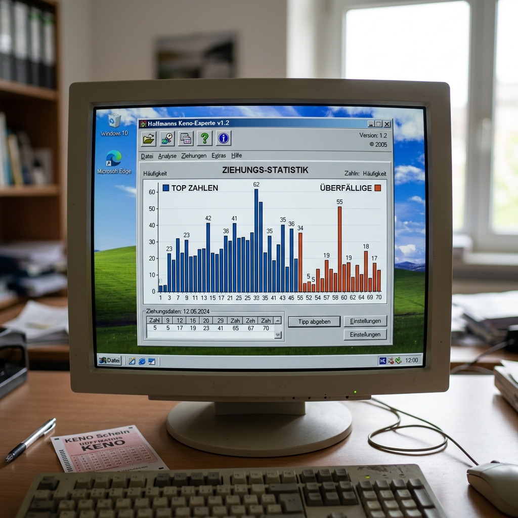 Bildschirm mit Keno Statistik und Diagrammen