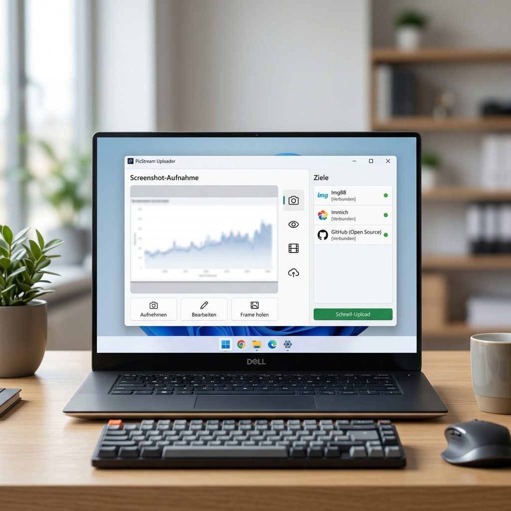 Bildschirmansicht eines Screenshot-Uploaders auf einem Laptop