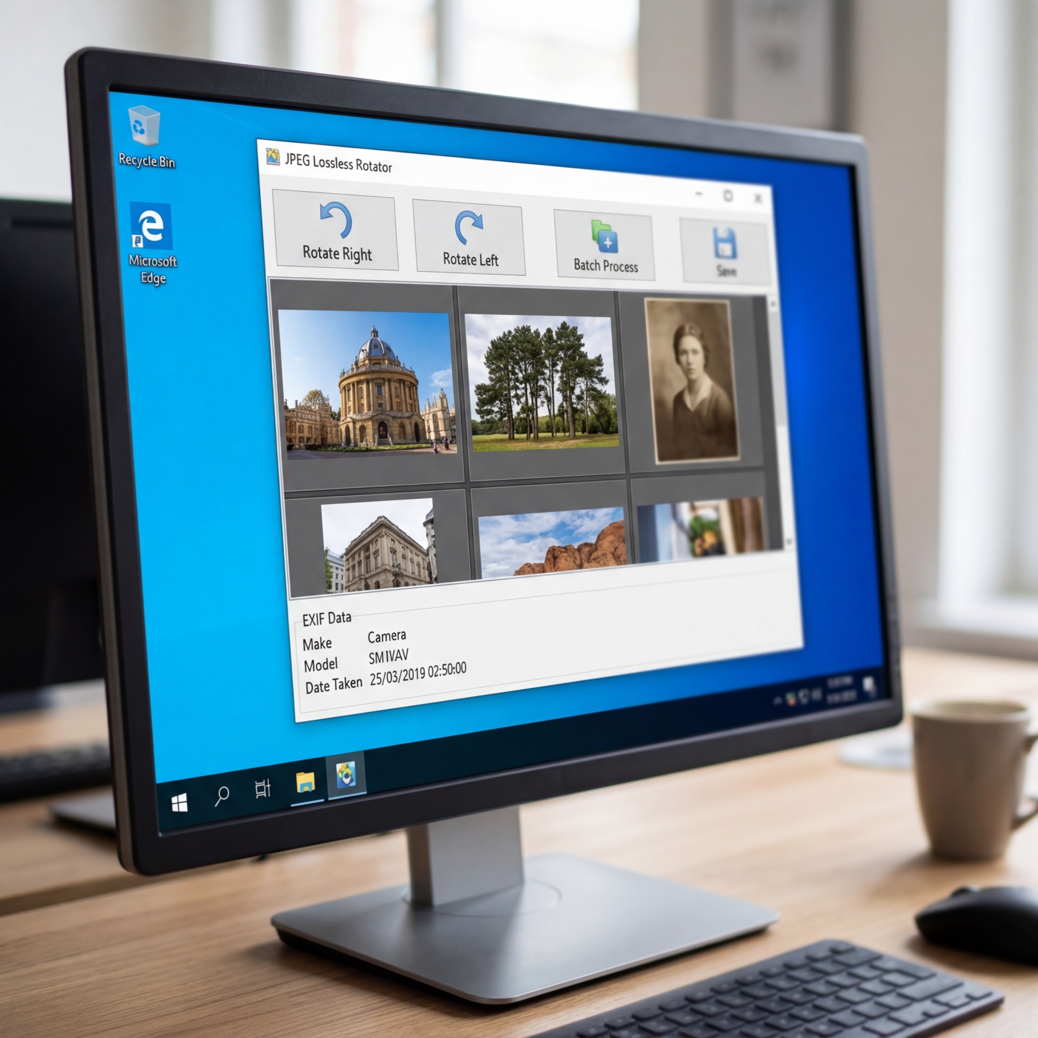 Screenshot einer Software zur verlustfreien Bildrotation auf einem Computerbildschirm.
