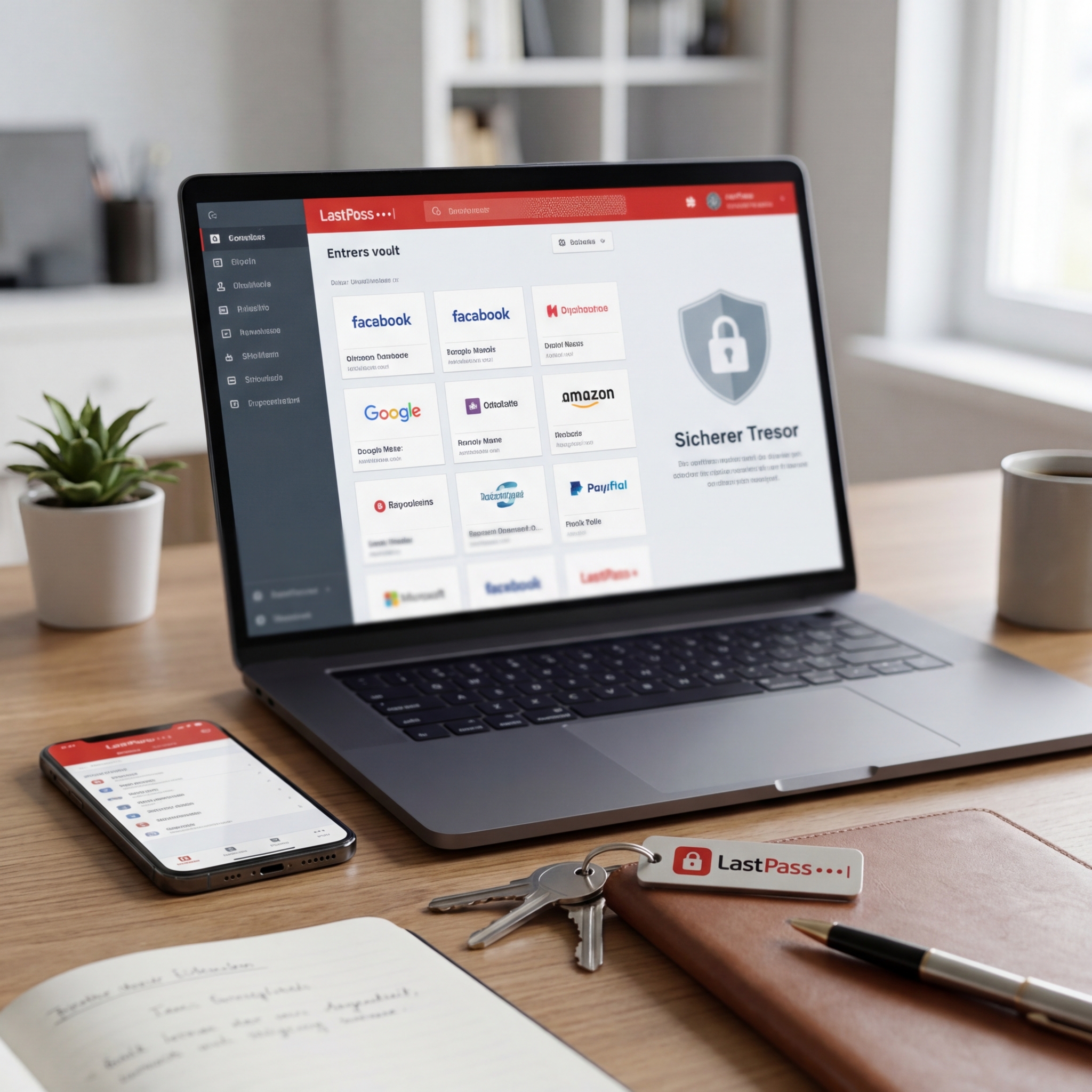 Screenshot einer LastPass-Anwendung auf Laptop und Smartphone.