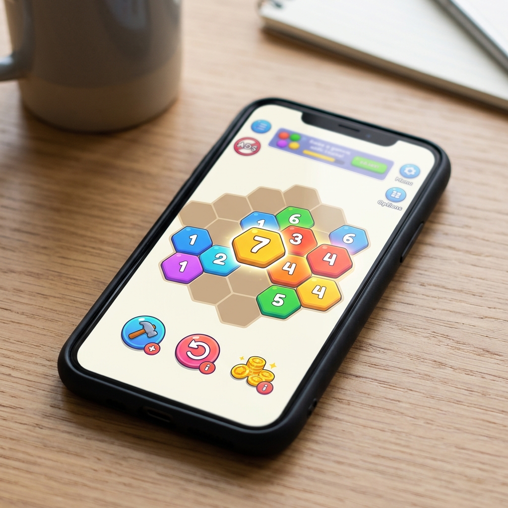 Mobiltelefon zeigt ein Zahlen-Puzzle-Spiel auf dem Bildschirm.