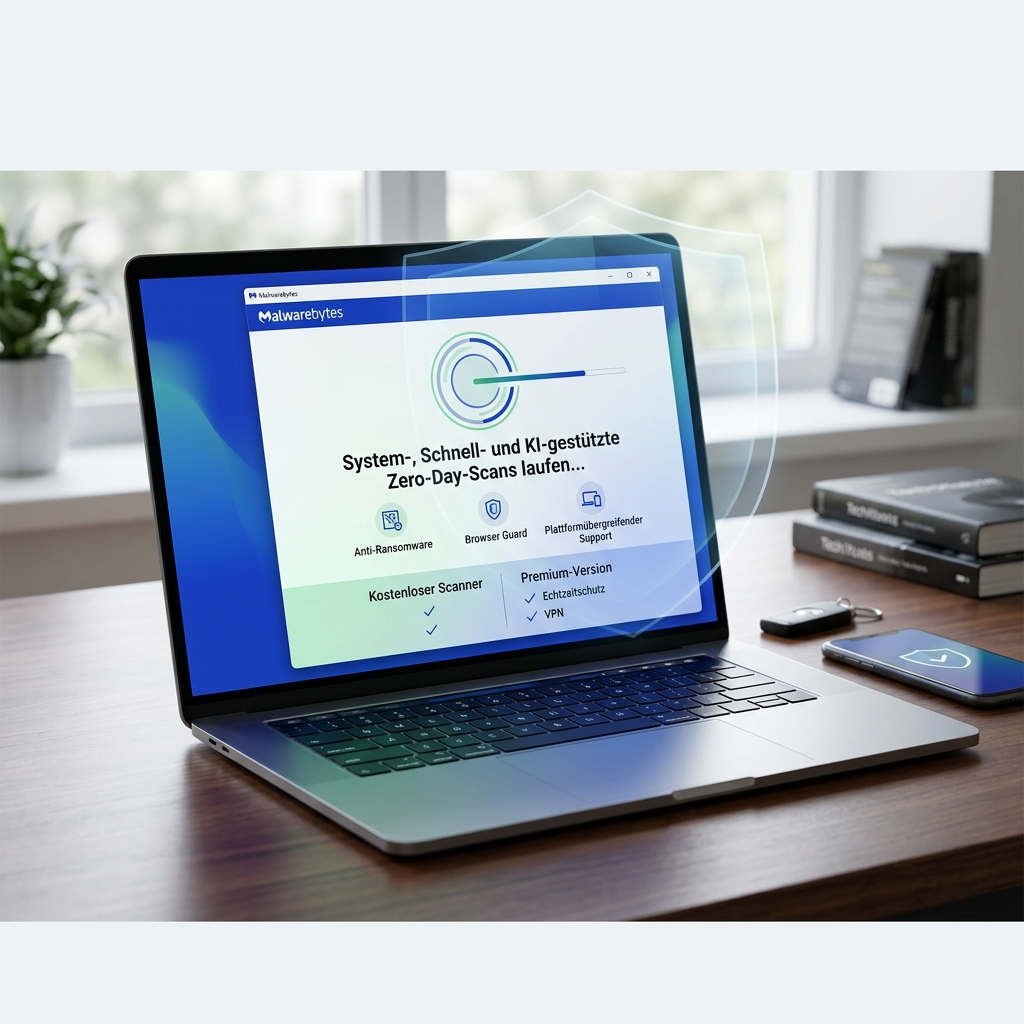 Laptop mit Malwarebytes Software auf dem Bildschirm