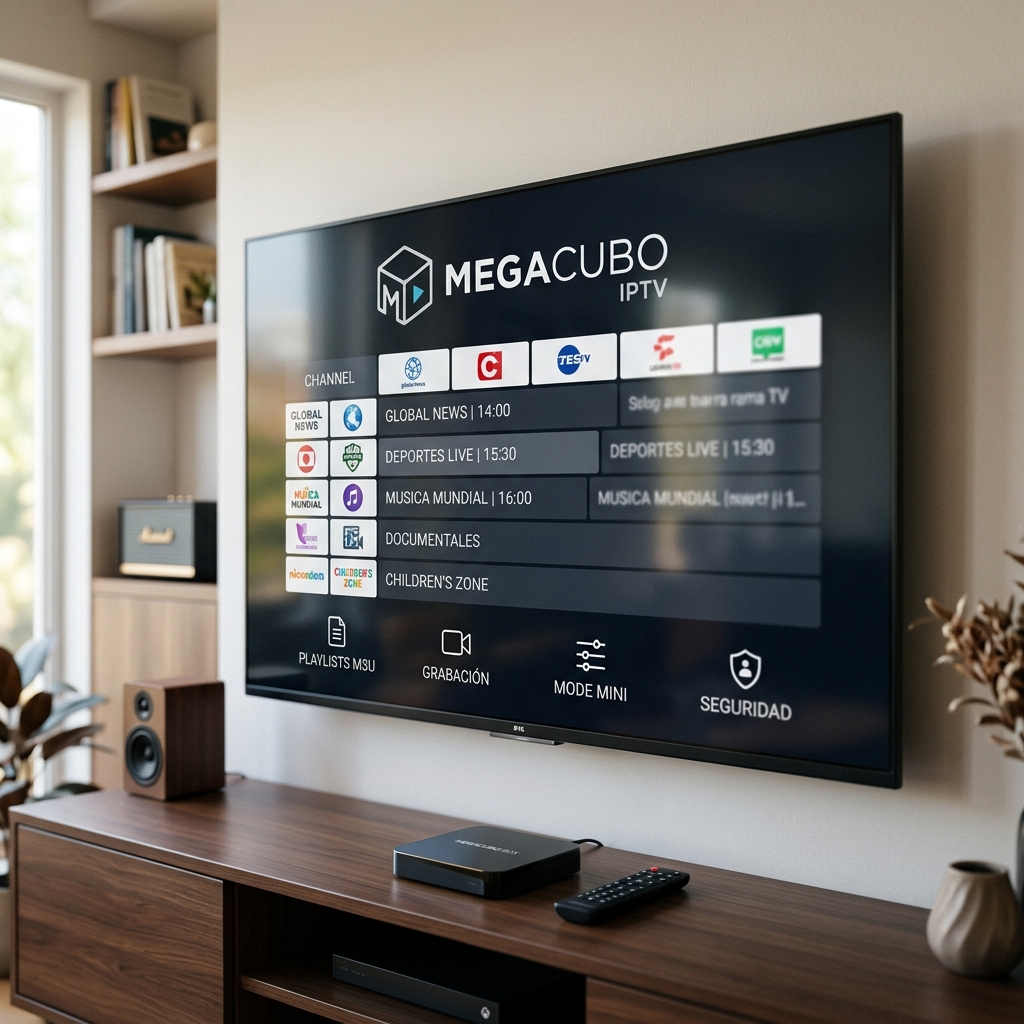 Smart TV zeigt IPTV-Kanäle und Optionen für Programmverwaltung
