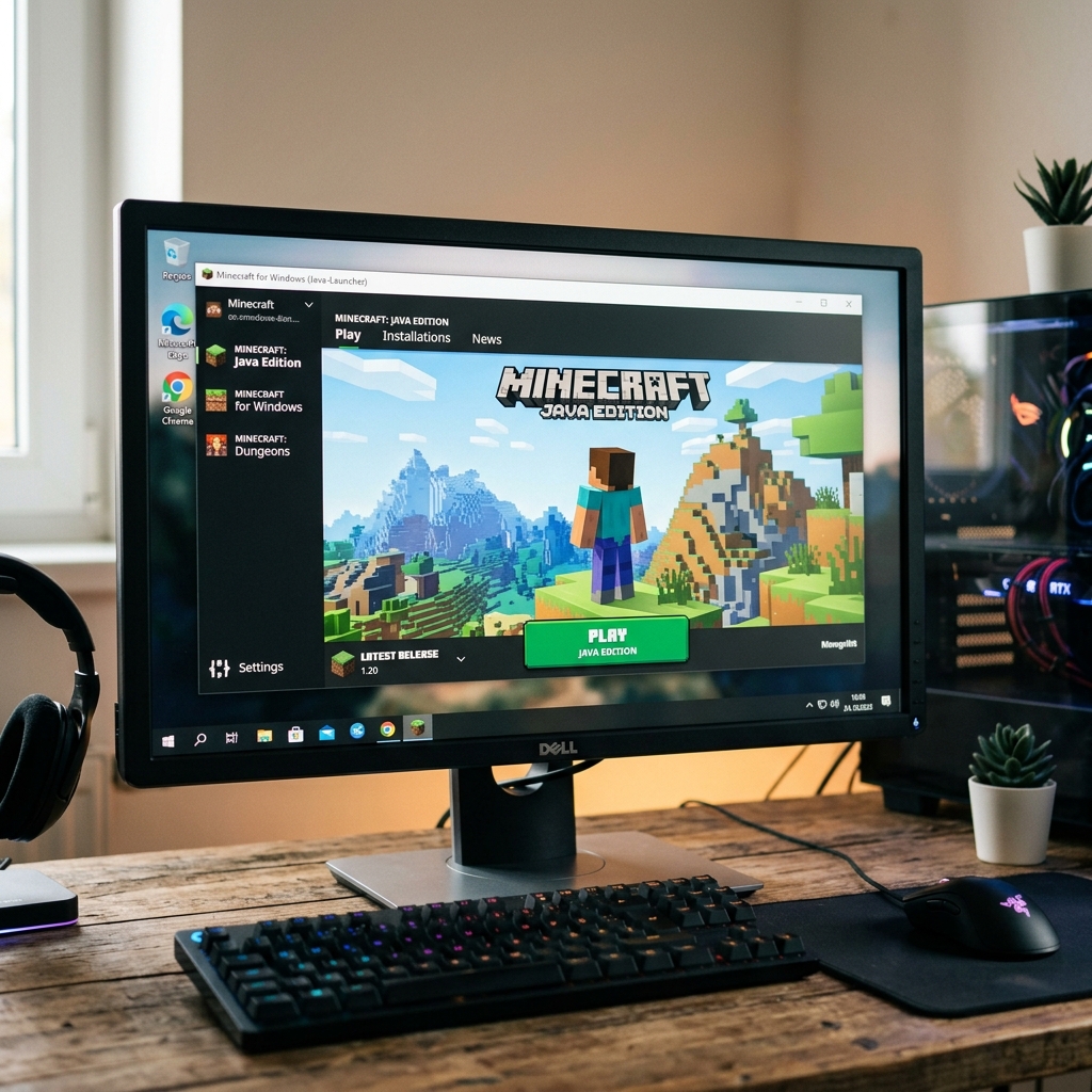 Minecraft Java Edition auf einem Desktop-Computer mit Tastatur und Maus